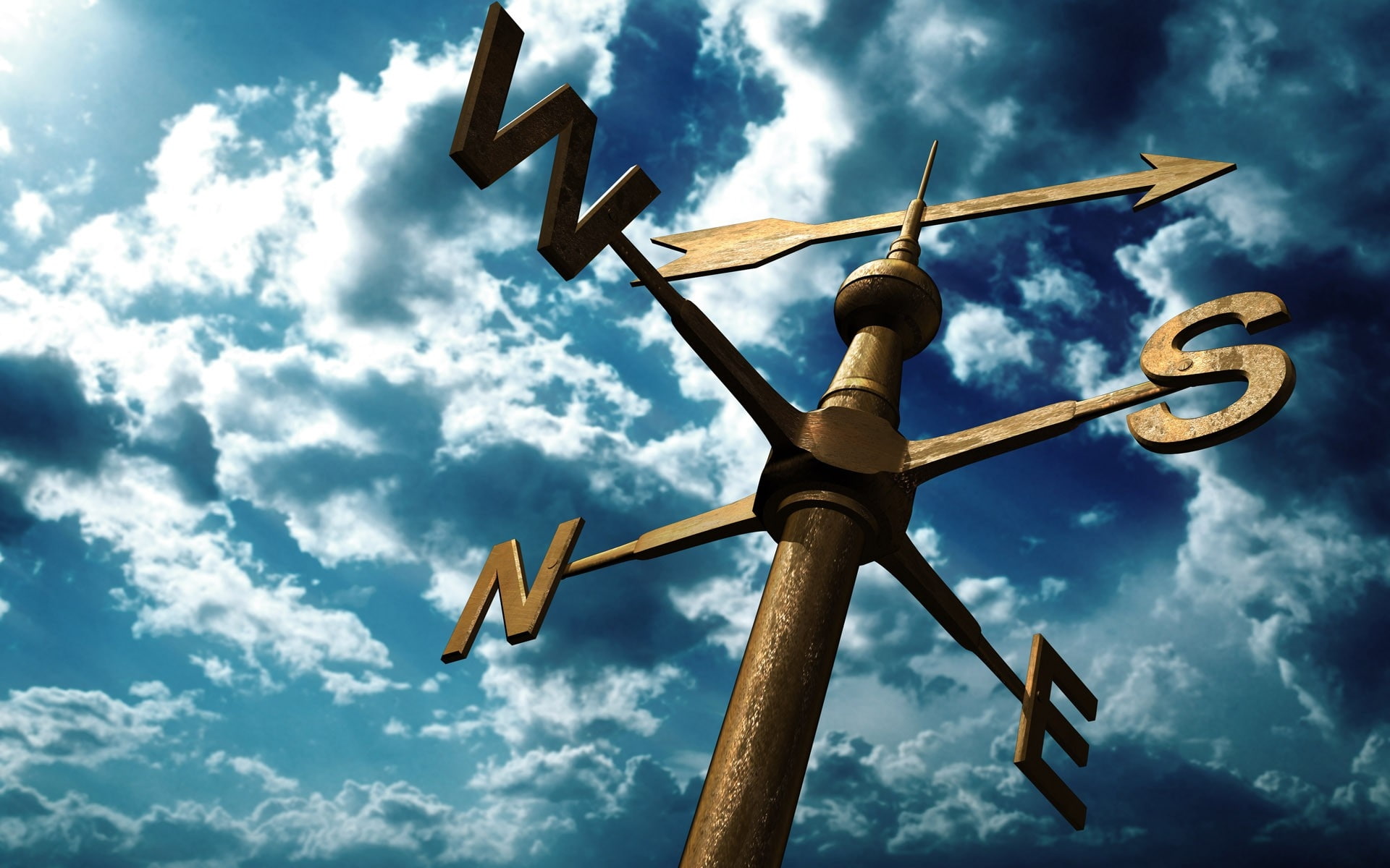 weathervanes, 1080P, Clouds, art, directions, nature, Design, sky, blue, blue skies, hd, skies, HD Wallpaper