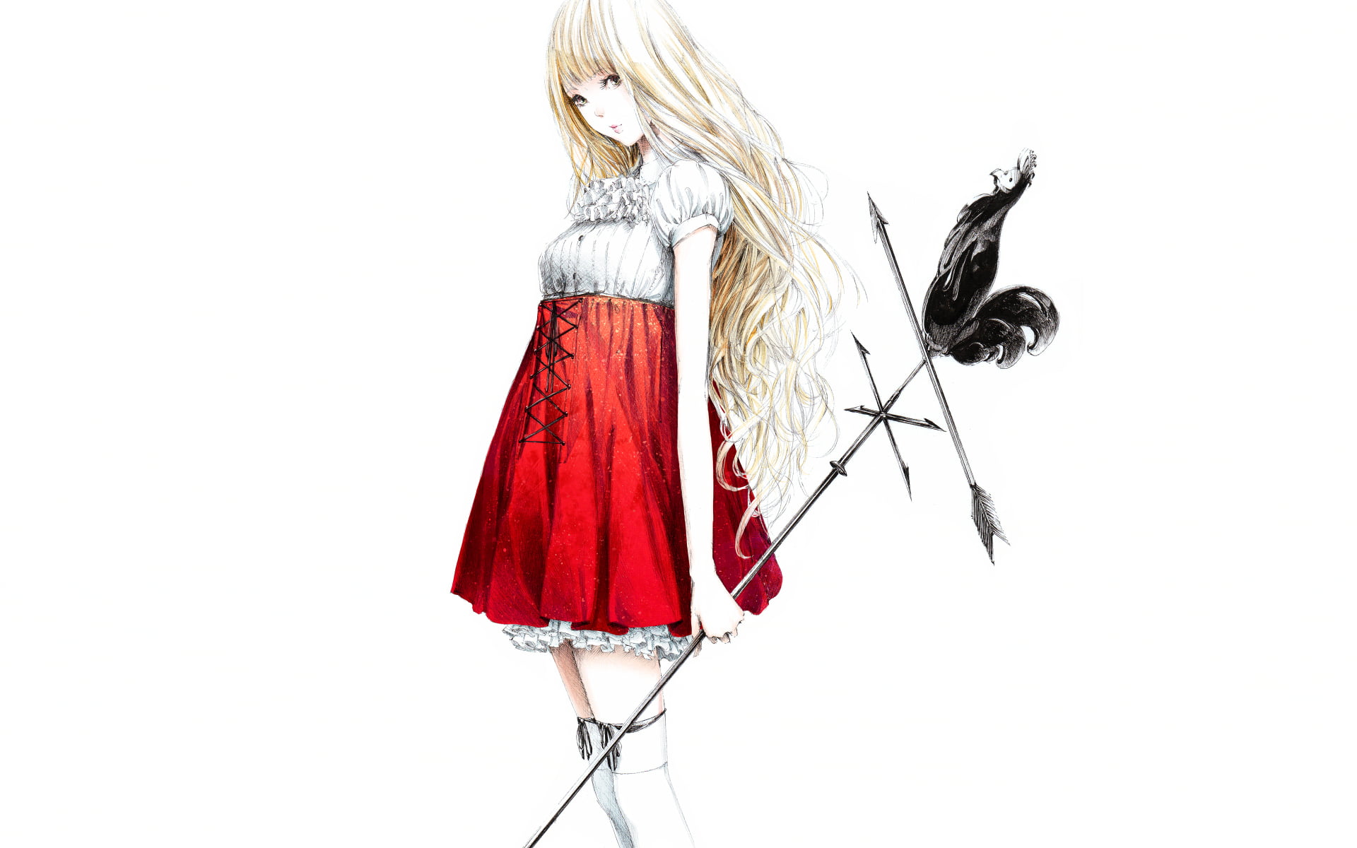 copy space, 1080P, anime, character, cock, art, dress, obscured face, indoors, lifestyles, cut out, one animal, celebration, white background, weathervane, HD Wallpaper