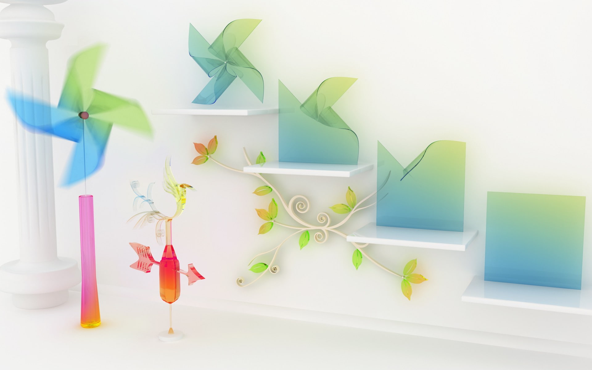 Chromatic, white color, plant, leaves, nature, Weathervanes, creativity, Studio, green color, multi colored, paper, K3, origami, still life, flower, cgi, HD Wallpaper