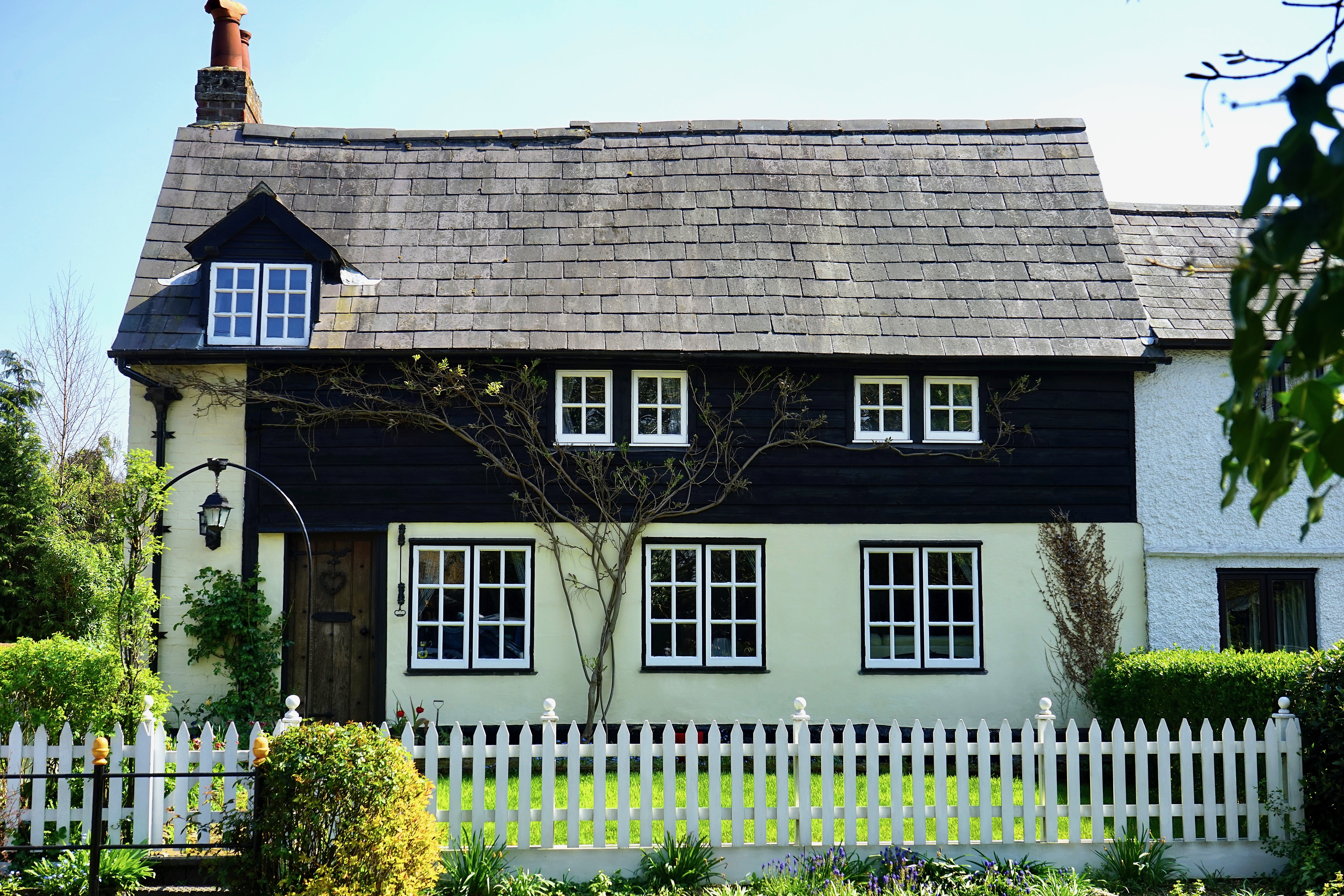 growth, uk, style, residential, rural, architecture, cottage, window, storey, plant, 5K, english, house, grass, nature, no people, facade, home, black, HD Wallpaper