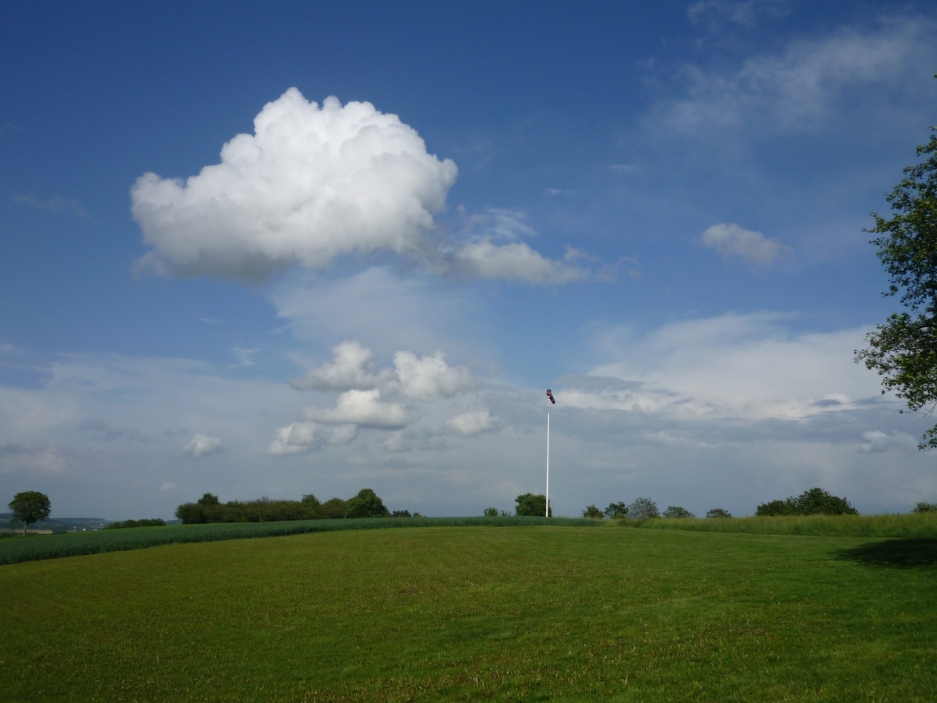 cloud, scenics - nature, hill, tranquility, flag, cloud - sky, tranquil scene, no people, wind vane, tree, landscape, plant, environment, land, beauty in nature, HD Wallpaper