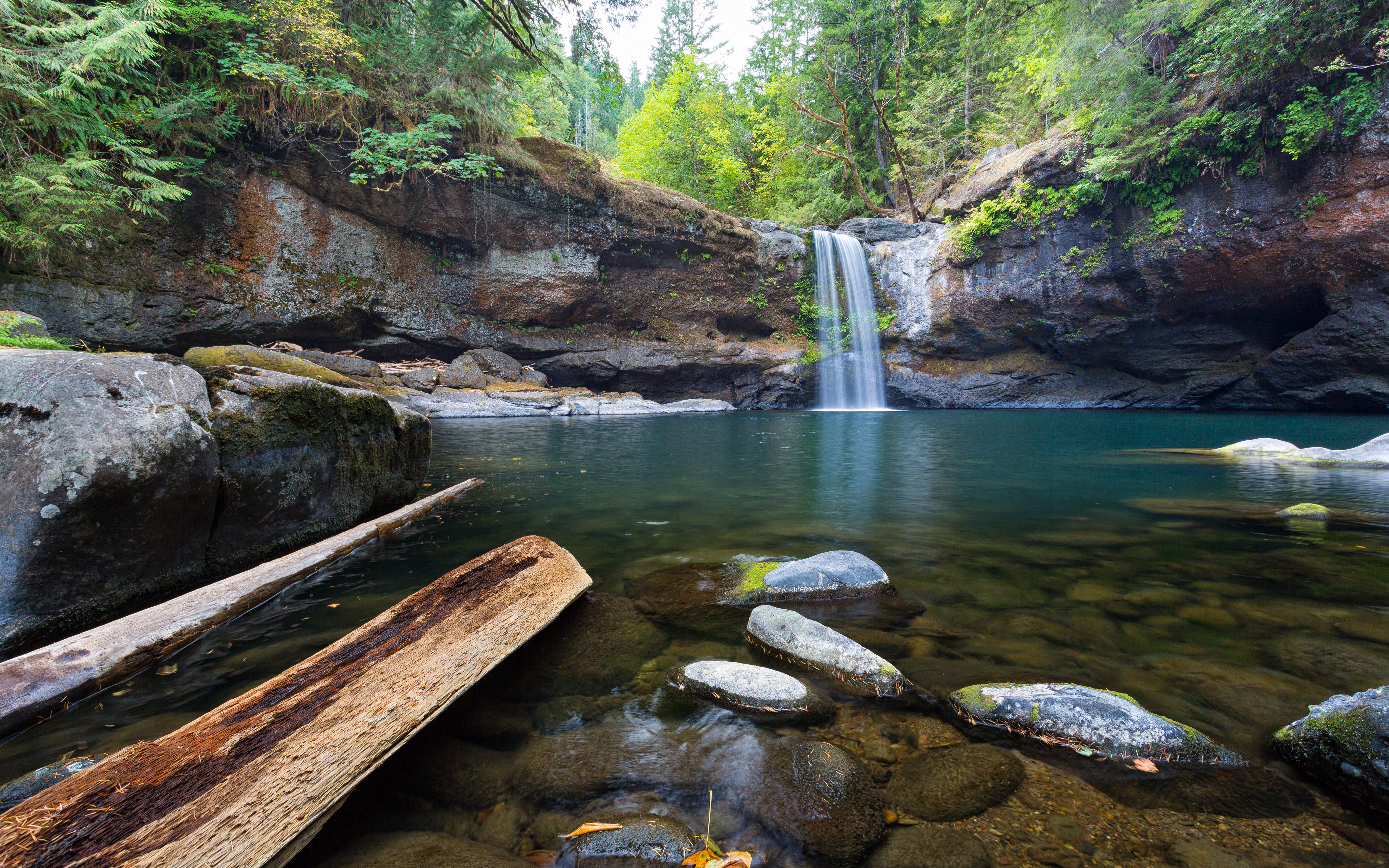 falls, no people, day, motion, long exposure, scenics - nature, power in nature, 5K, photography, rocks, wood, waterfalls, green, upper, land, flowing water, HD Wallpaper
