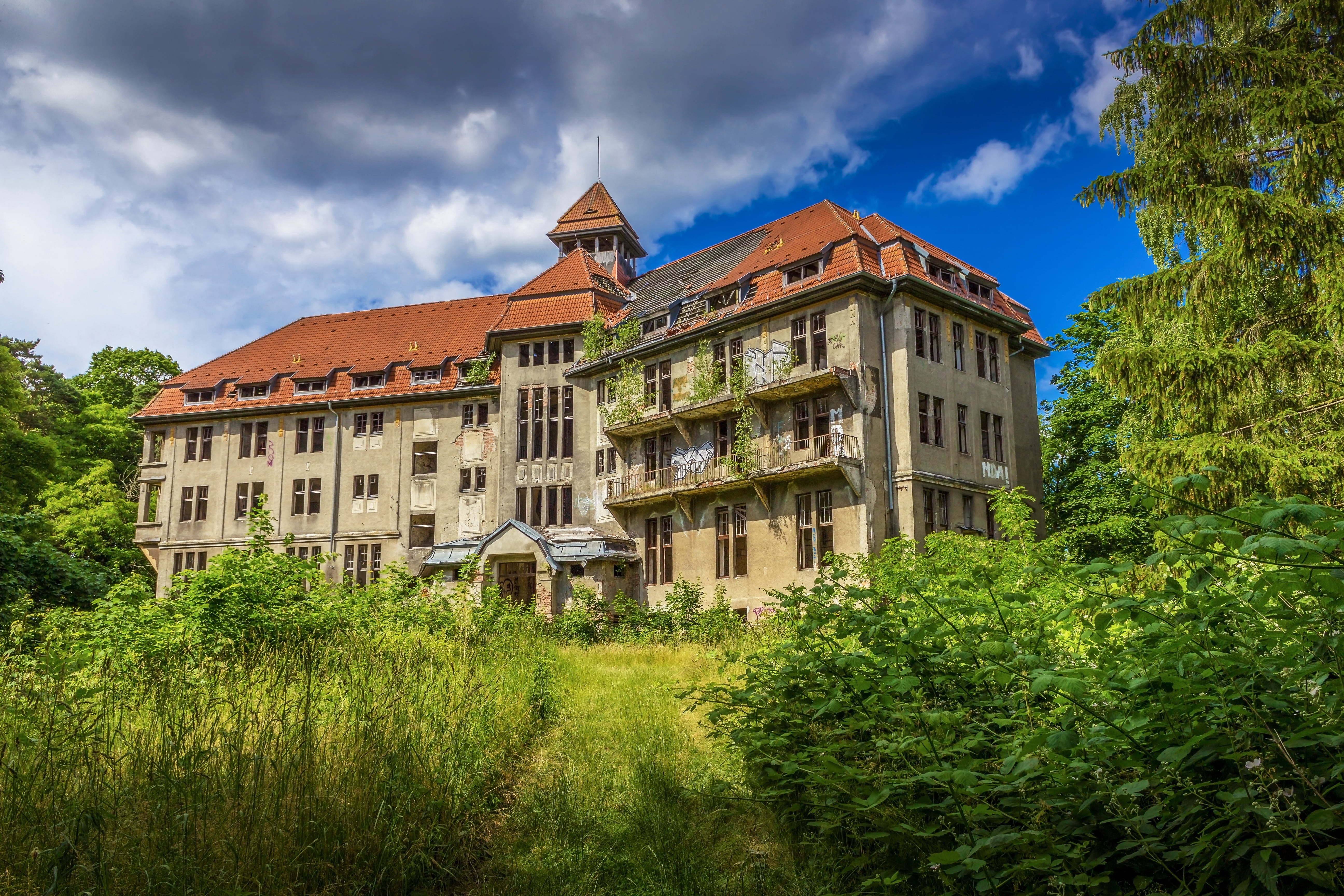 home, travel destinations, leave, tree, luxury, residential district, history, green color, building, no people, sky, ruin, window, outdoors, travel, 5K, HD Wallpaper