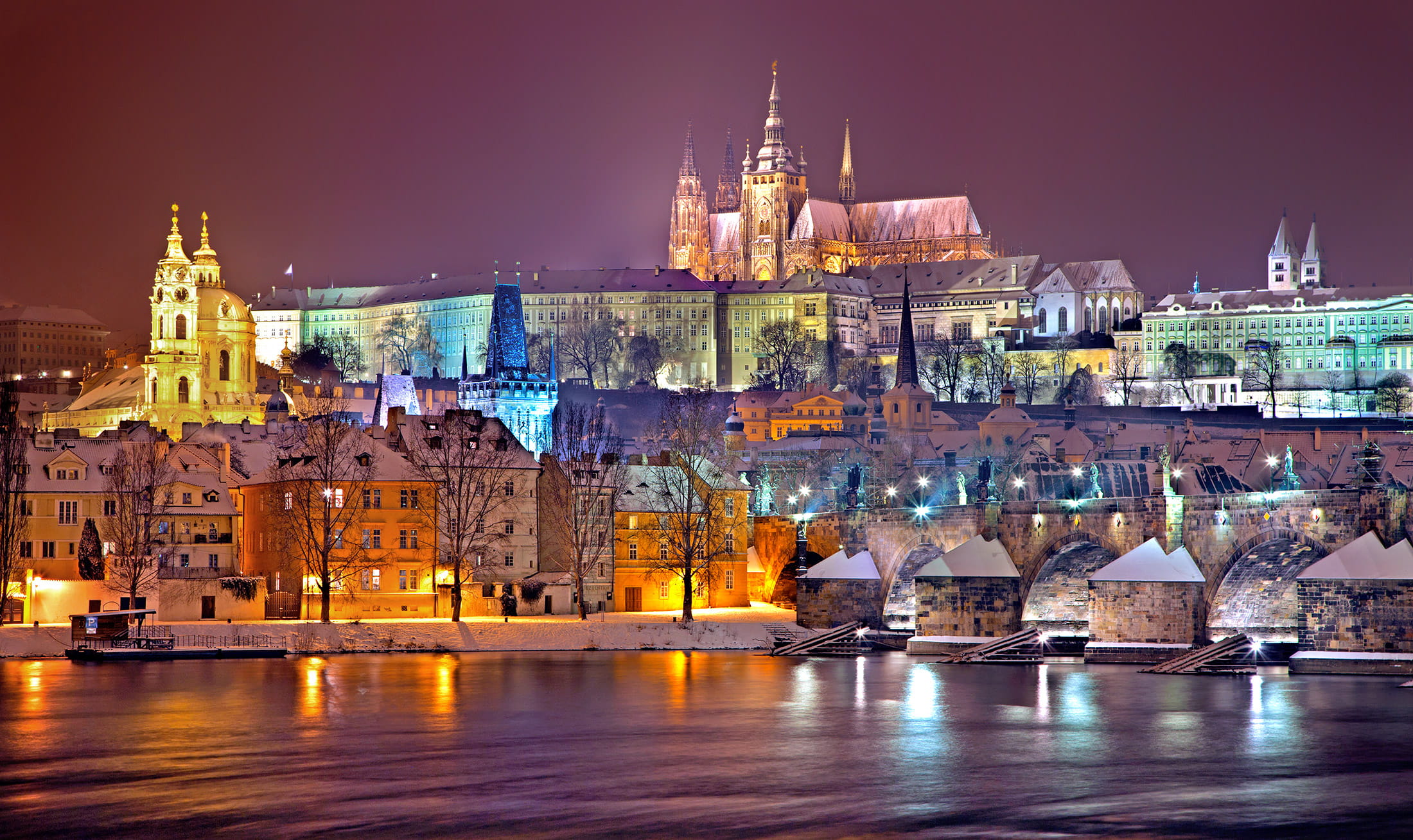 cityscape, nature, europe, landscape, czech republic, photo, church, prague, city, winter, multicolored, town, building, bridge - man made structure, tower, HD Wallpaper