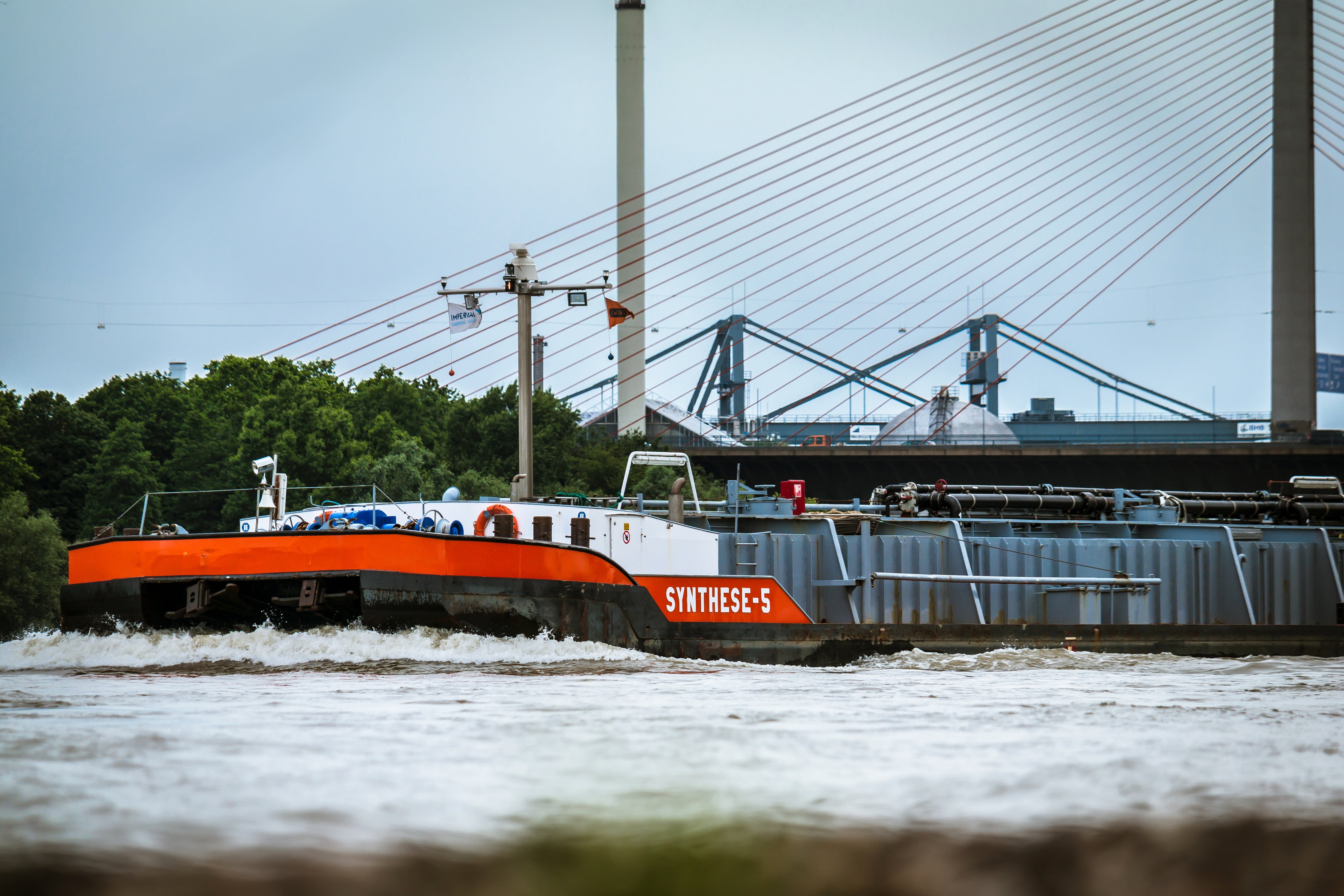 mode of transportation, nautical vessel, crane - construction machinery, transportation, focus on background, cable, sky, bridge, bridge piers, kahn, connection, HD Wallpaper