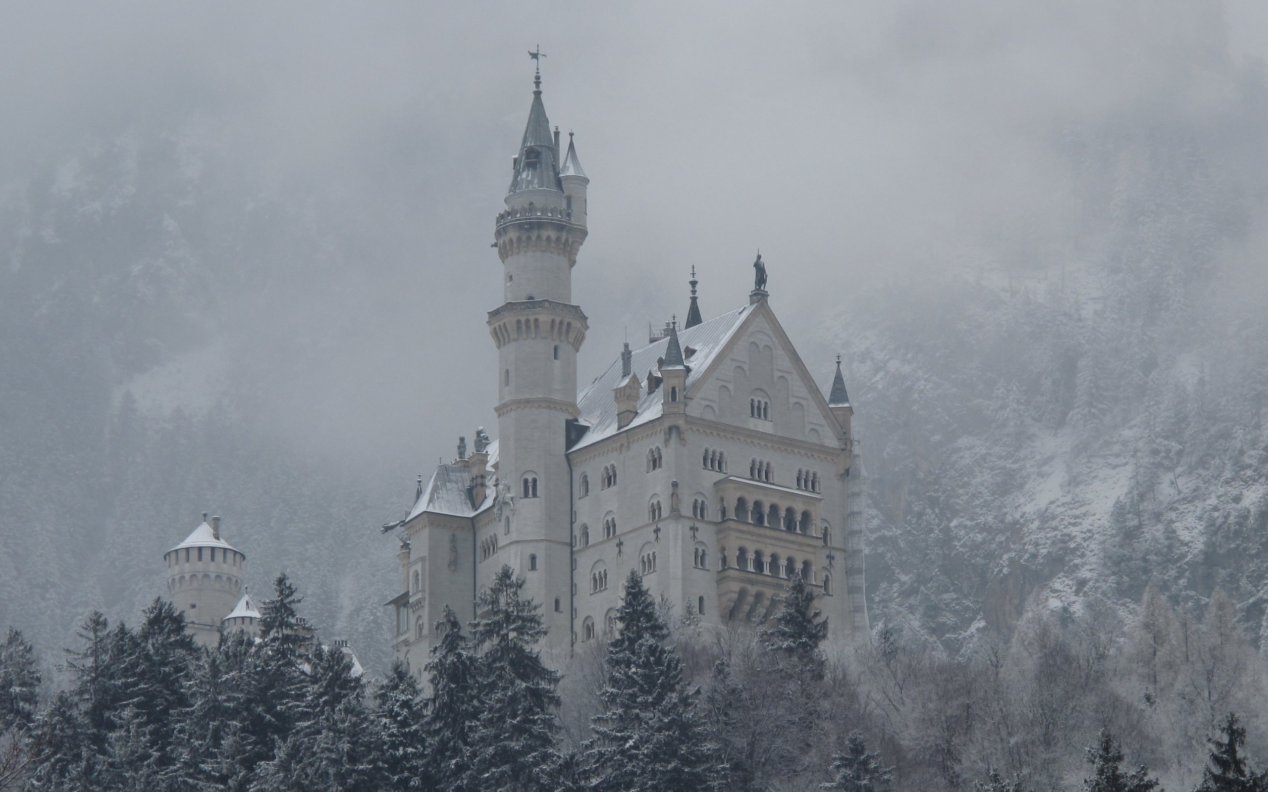 Gothic, castle, winter, 2K, snow, architecture, Schloss Neuschwanstein, Germany, HD Wallpaper
