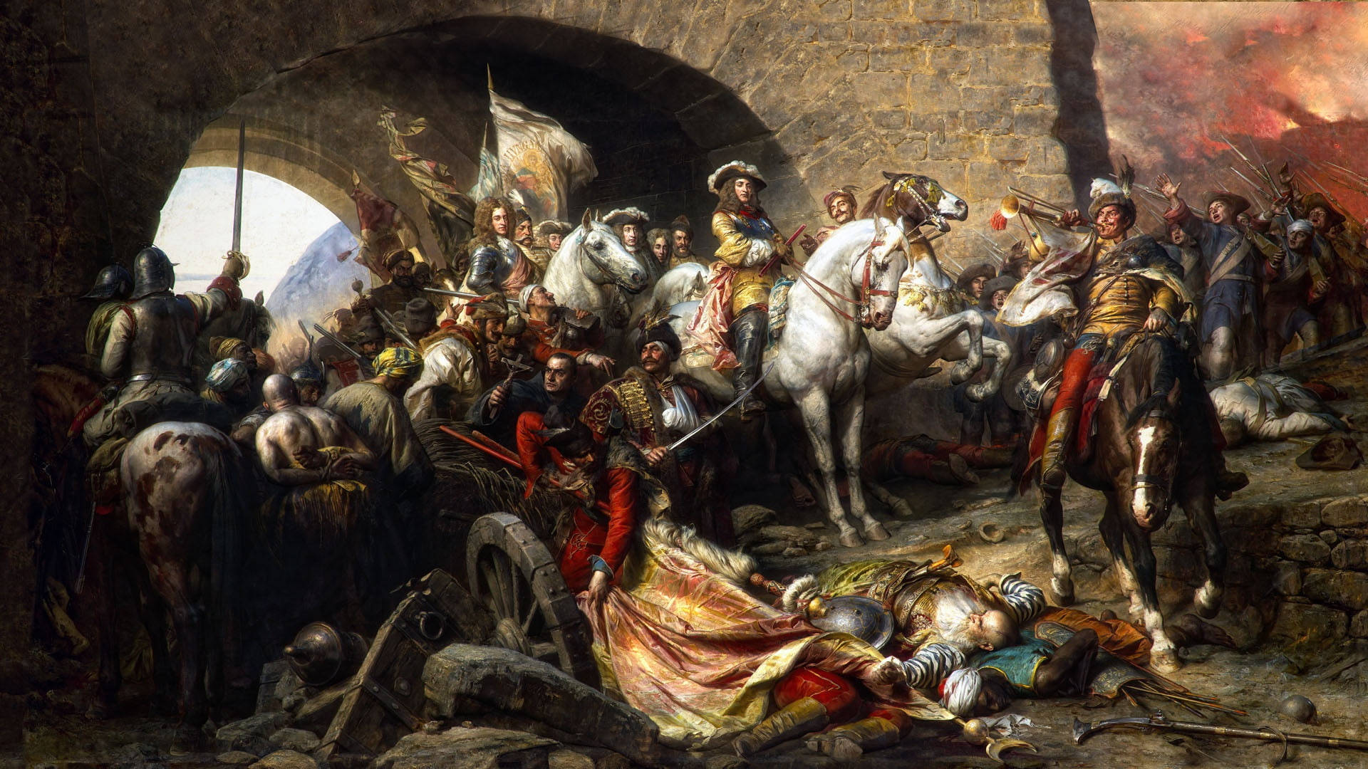 The capture of Buda castle, arch, Gyula Benczur, 1080P, Buda repossession, warriors, HD Wallpaper