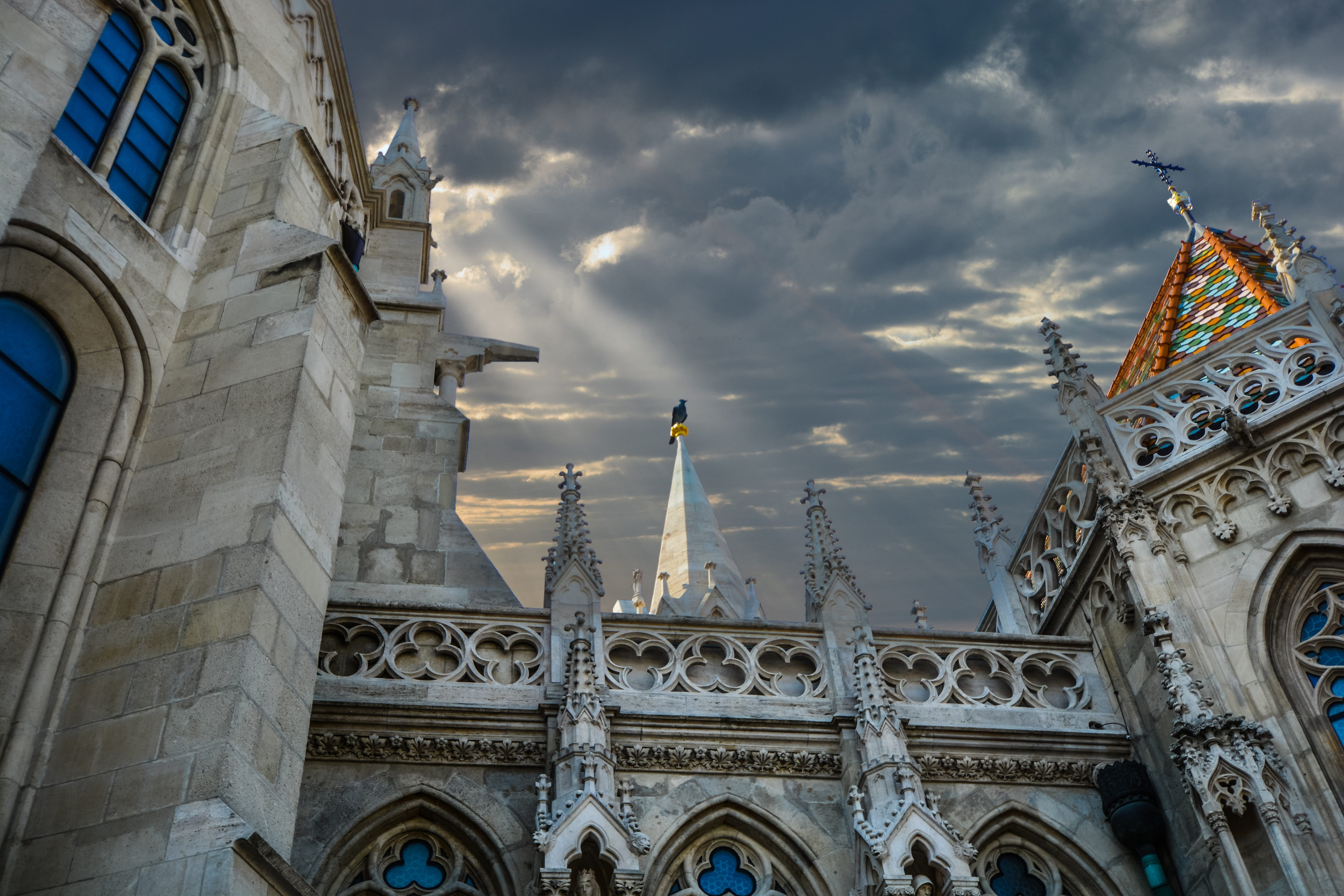 arch, ornate, building exterior, belief, gothic, cloudy, clouds, storm, religion, tourism, dark, concrete, castle, architecture, 5K, cloud - sky, medieval, HD Wallpaper