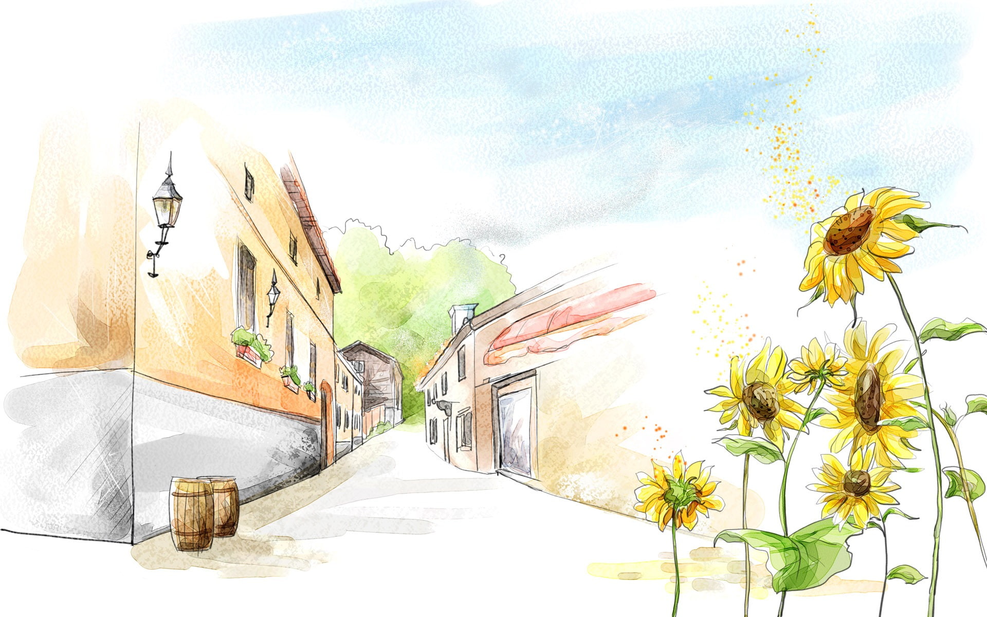 path, digital/artwork, flowers, 1080P, hd, trail, drawing, painting, HD Wallpaper