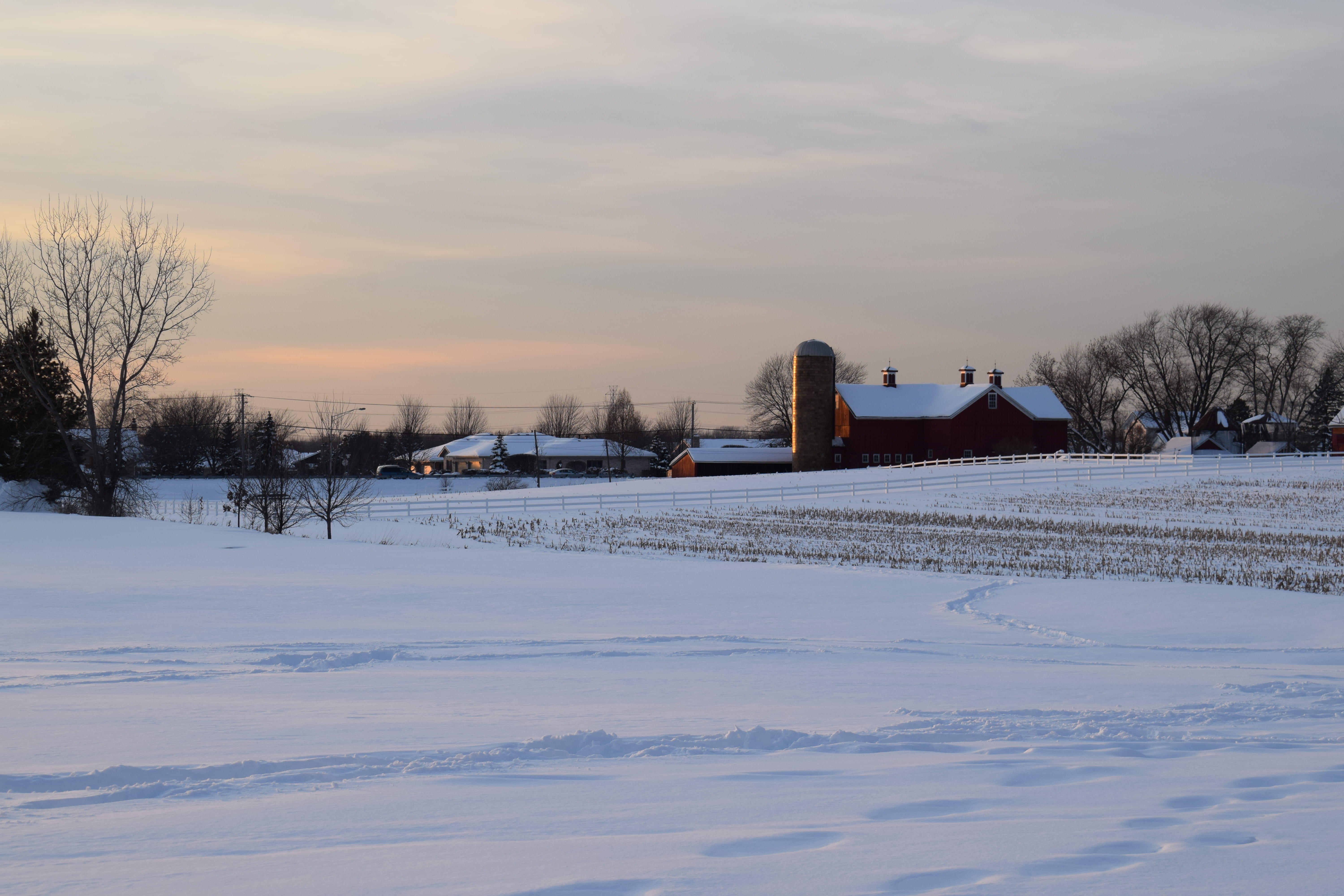 nature, sunset, building, united states, orland park, building exterior, farm, beauty in nature, covering, outdoors, winter, scenics - nature, built structure, HD Wallpaper