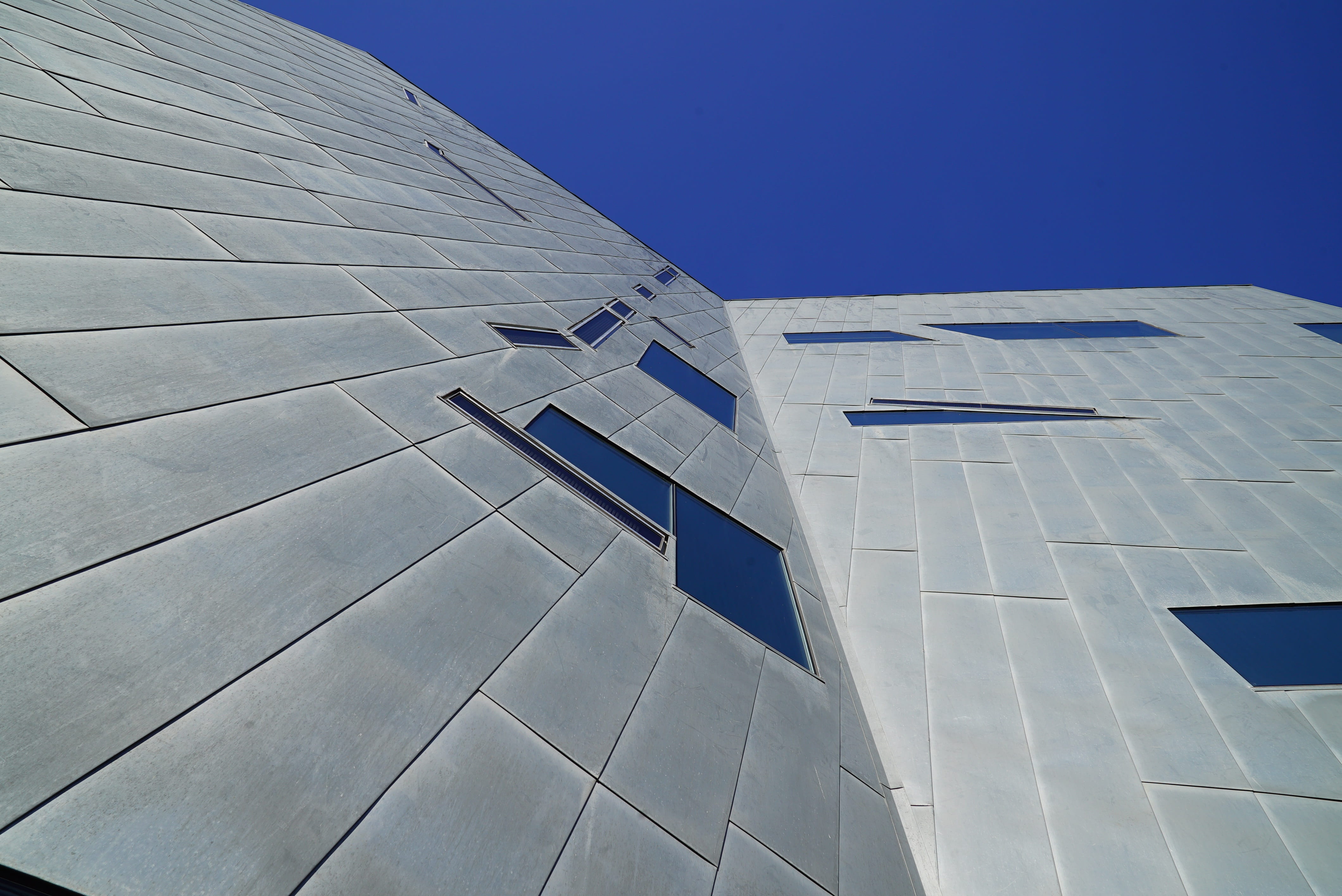 building, business, metal cladding frontage, office building exterior, progressive, clear sky, directly below, built structure, city, idea, nature, day, HD Wallpaper