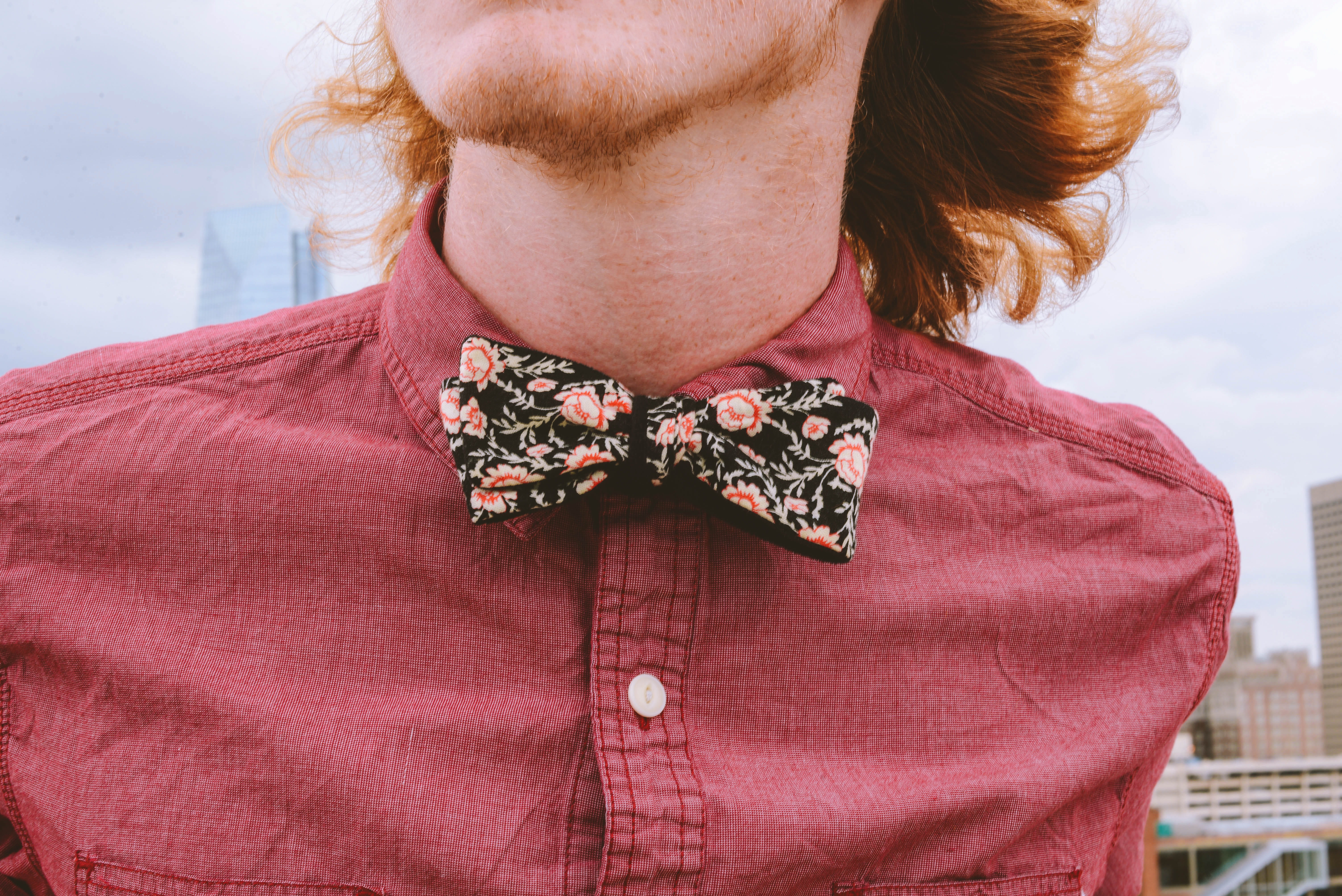 hair, one woman only, red, dress, close-up, wearing, hairstyle, shirt, adults only, headshot, midsection, day, redhead, bow, top, men, floral pattern, Clad, HD Wallpaper
