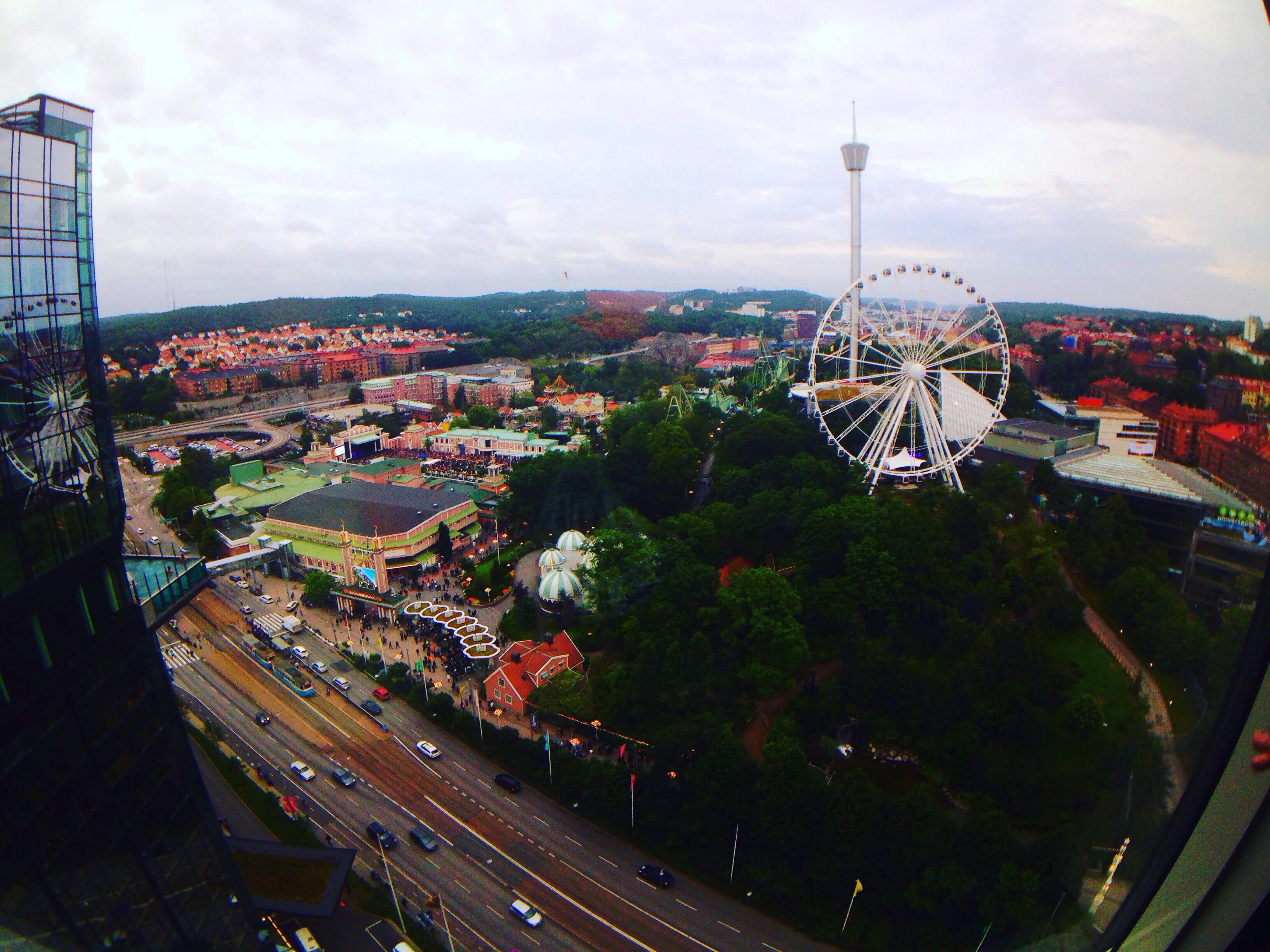 nature, high angle view, sky, cityscape, arts culture and entertainment, no people, fairground, gothenburg, park, ferris wheel, roller coaster, sweden, HD Wallpaper