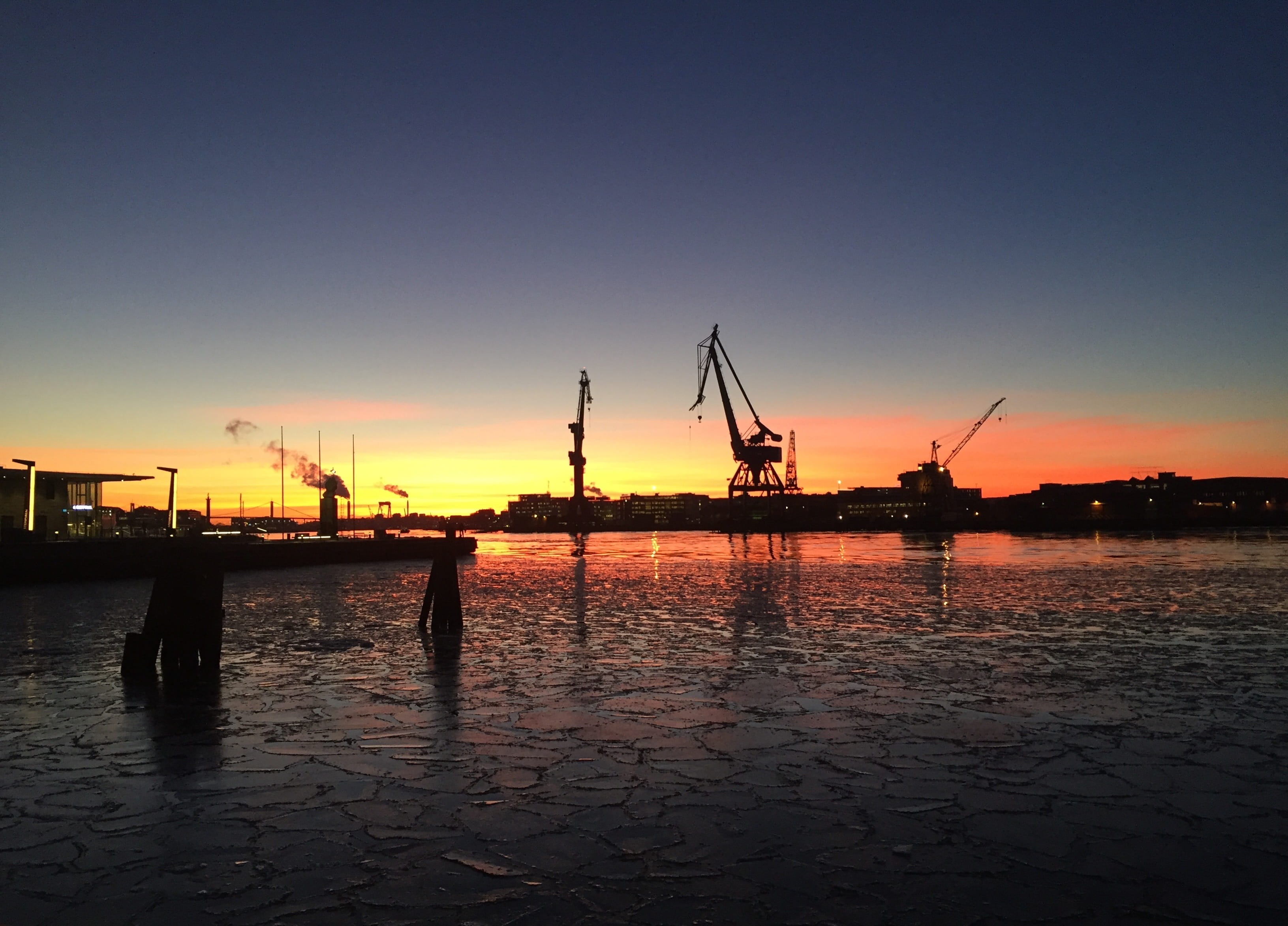 Winter, construction equipment, sky, pier, harbour, industry, water, reflection, architecture, Harbor, Ship, nature, sea, Port, scenics - nature, tranquility, HD Wallpaper
