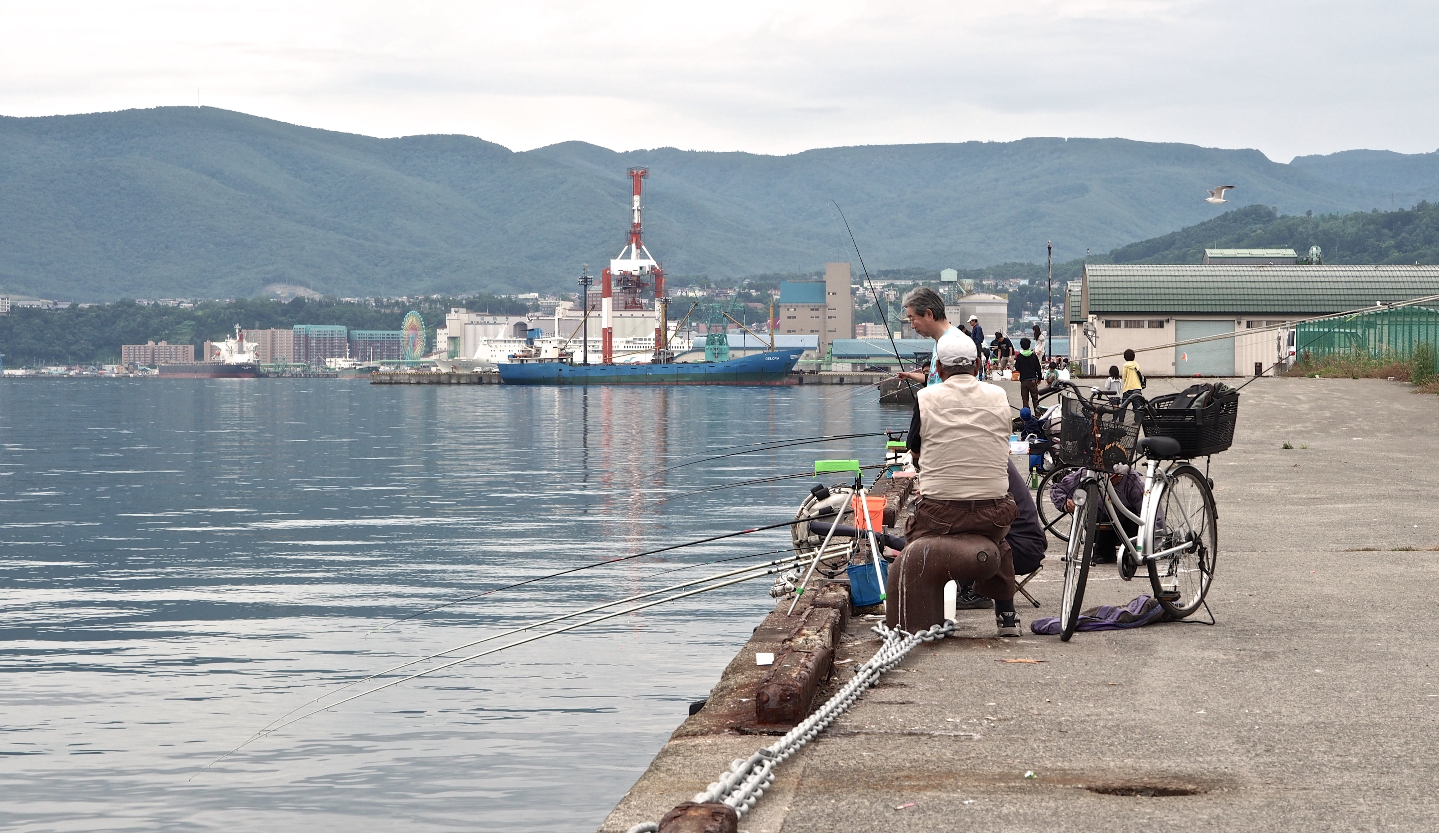 mountain, water, sky, day, one person, rear view, japan, people, building exterior, outdoors, real people, otaru, nature, men, transportation, adult, sea, HD Wallpaper