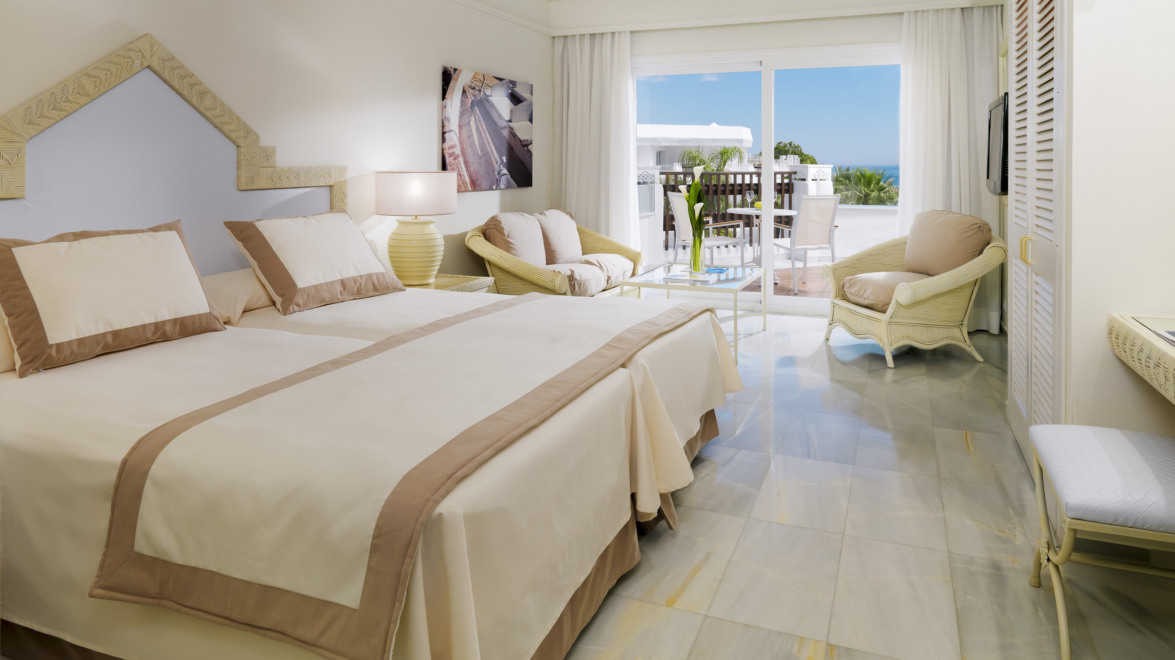 Best Hotels of 2015, travel, white, resort, Iberostar Marbella Coral Beach, valance, tourism, room, bed, 4K, vacation, curtain, HD Wallpaper
