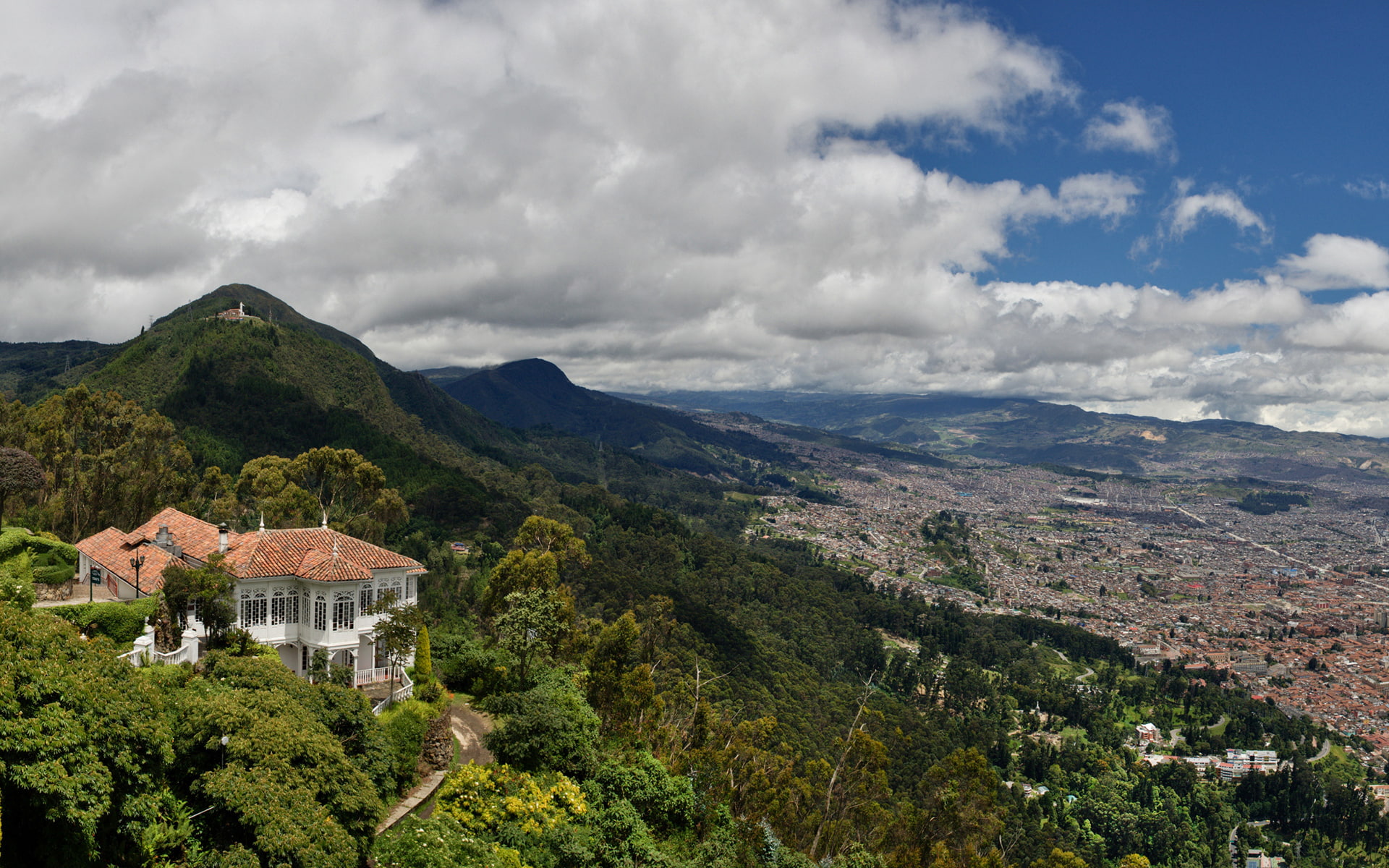 bogota, Villa, the city, mountain, house, the sky, Colombia, 1080P, valley, clouds, HD Wallpaper