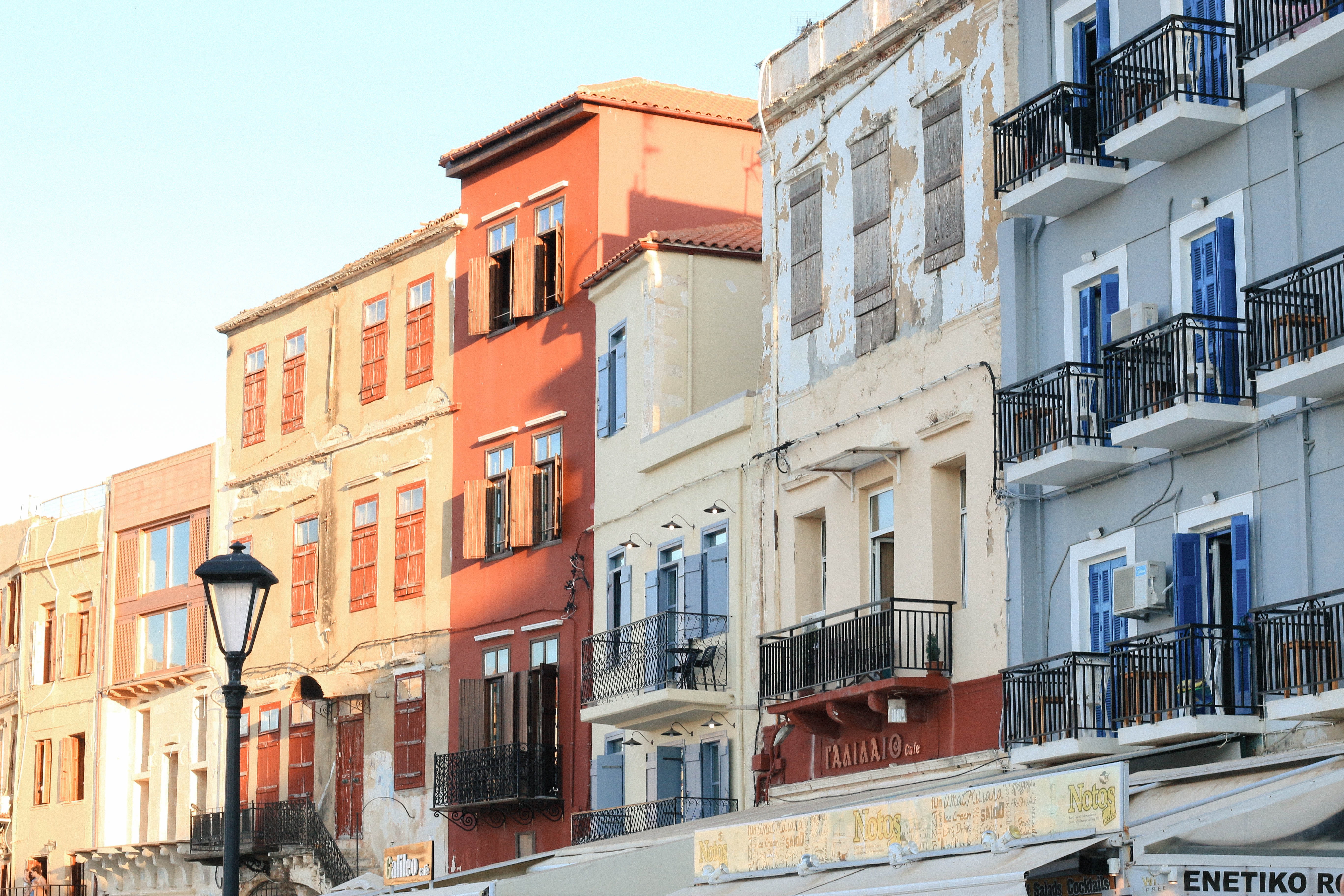 old town, no people, built structure, street, building exterior, low angle view, side by side, outdoors, buildings, city, street light, building, chania, HD Wallpaper