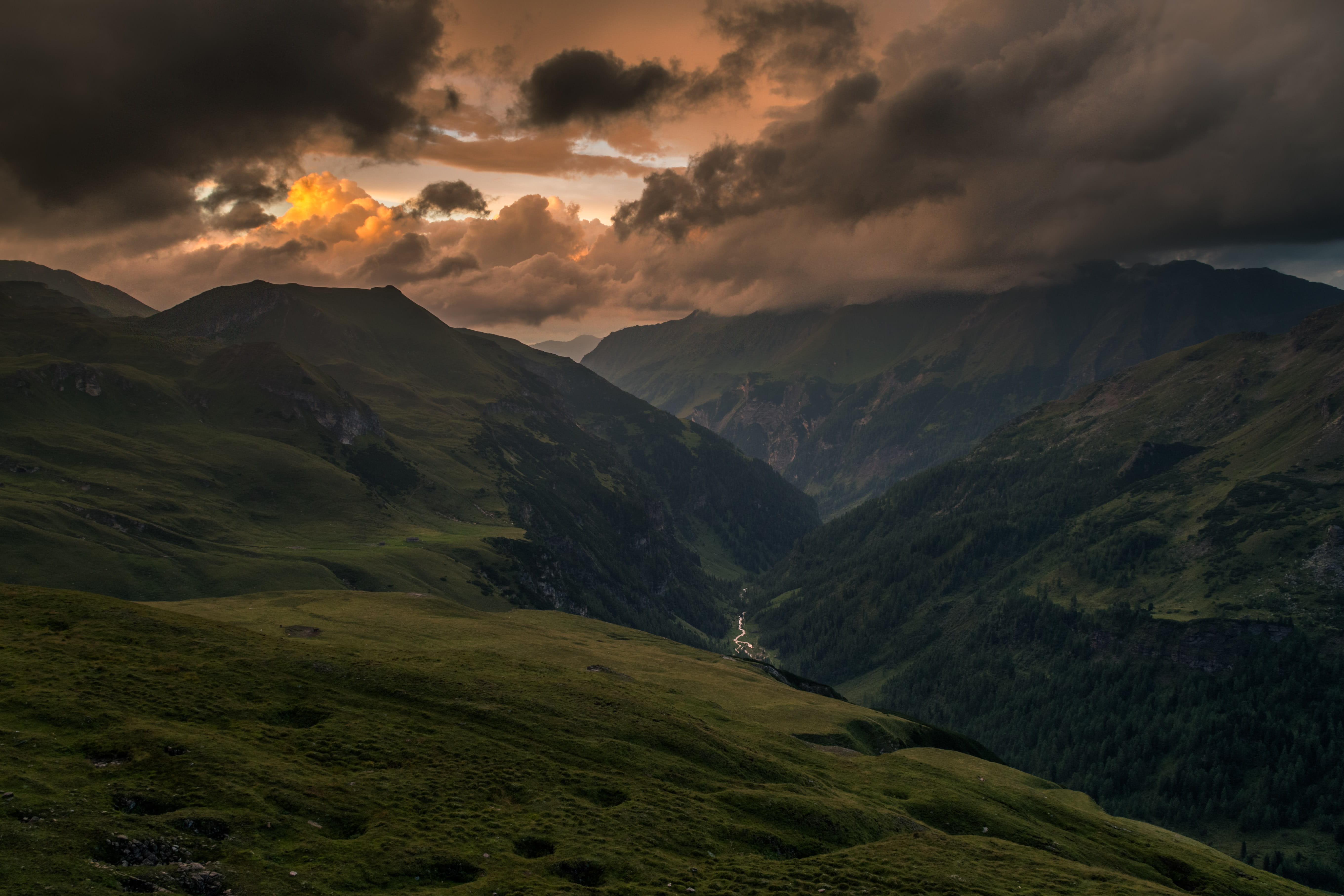 valley, non-urban scene, no People, outdoors, hill, landscape, cloud, mountain, road, beauty In Nature, summer, land, green mountain, 5K, green color, HD Wallpaper