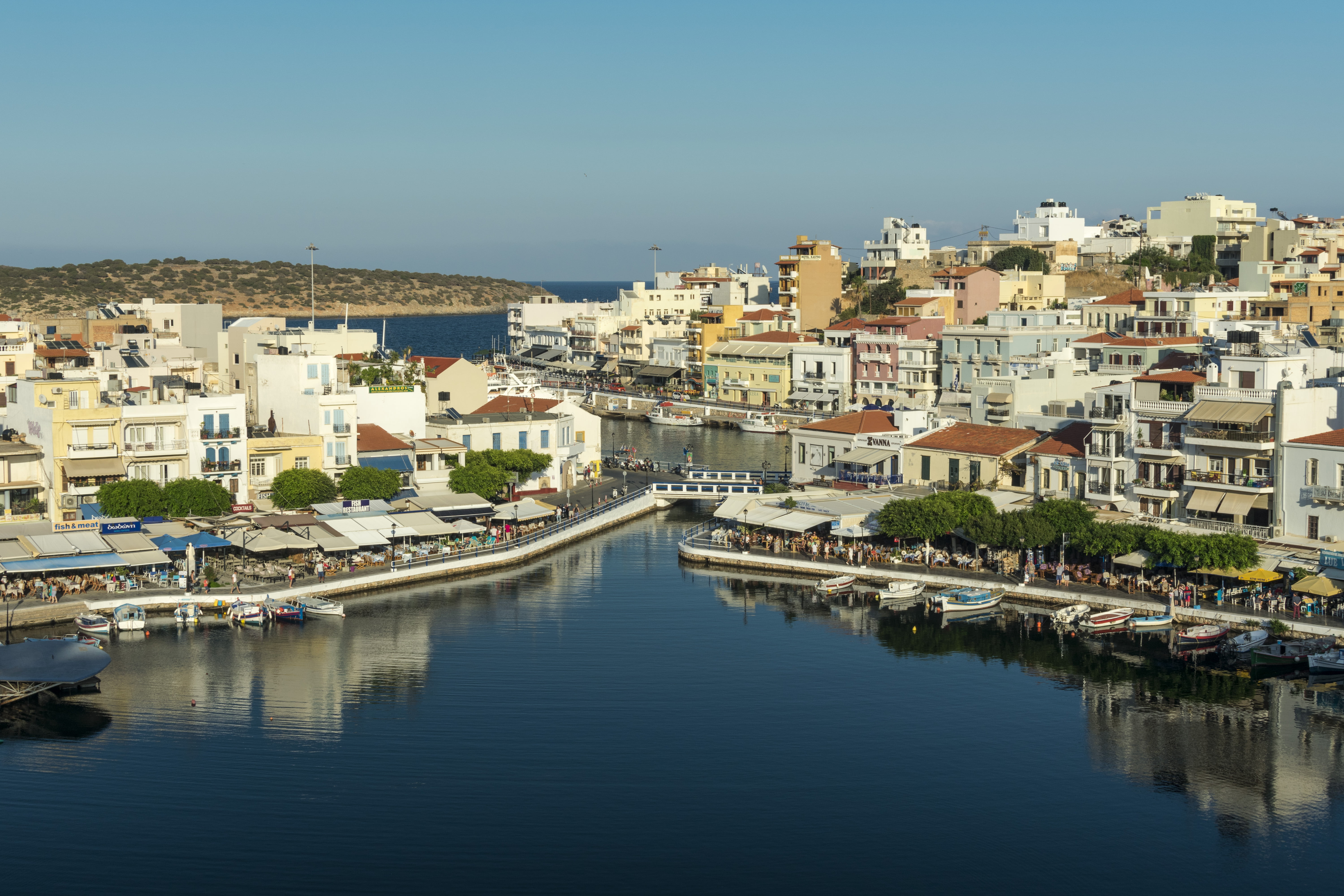 Crete, Lake Voulismeni, 5K, Aghios Nikolaos, Greece, landscape, HD Wallpaper