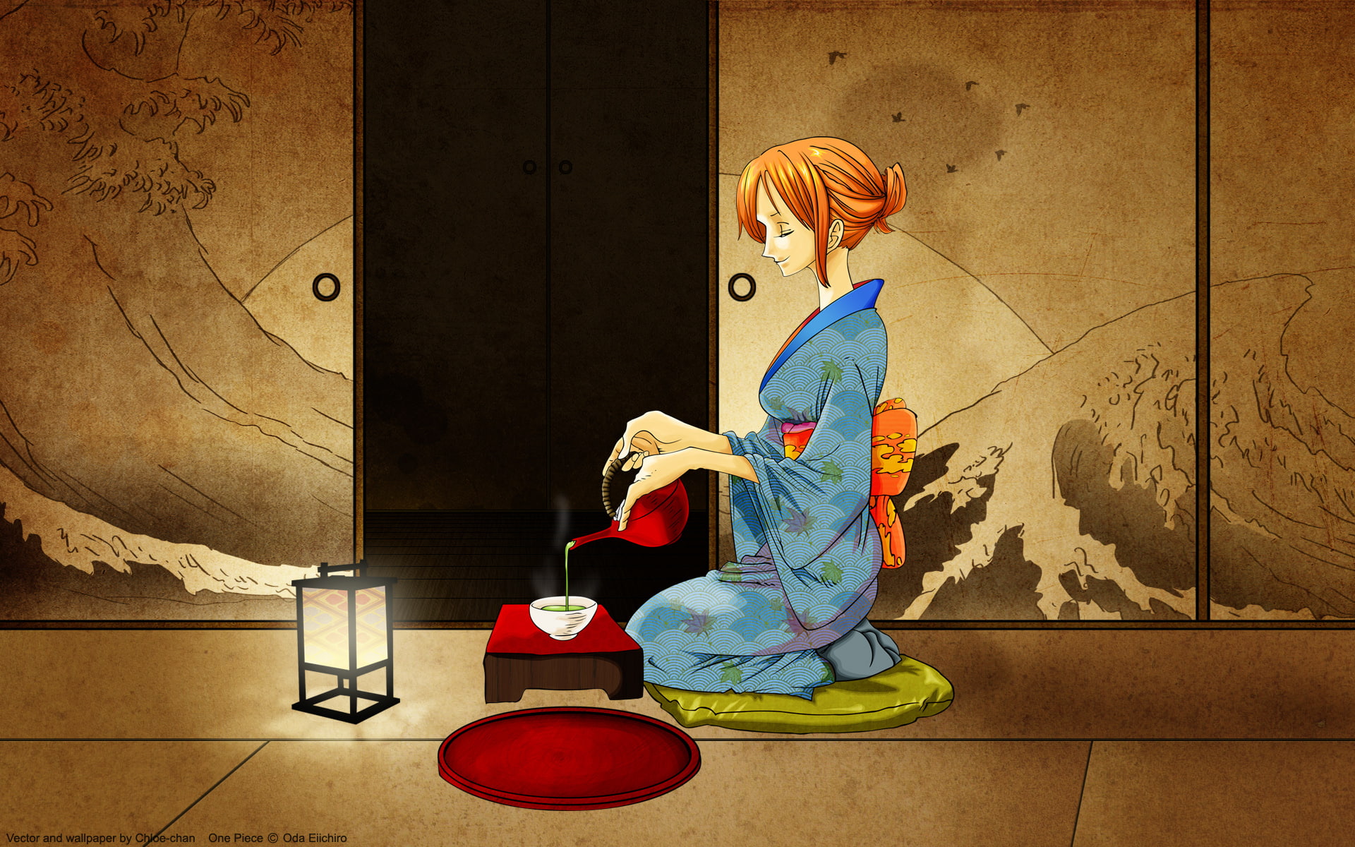 Japanese Oded, one piece, room, tea, nami, 1080P, kimono, HD Wallpaper
