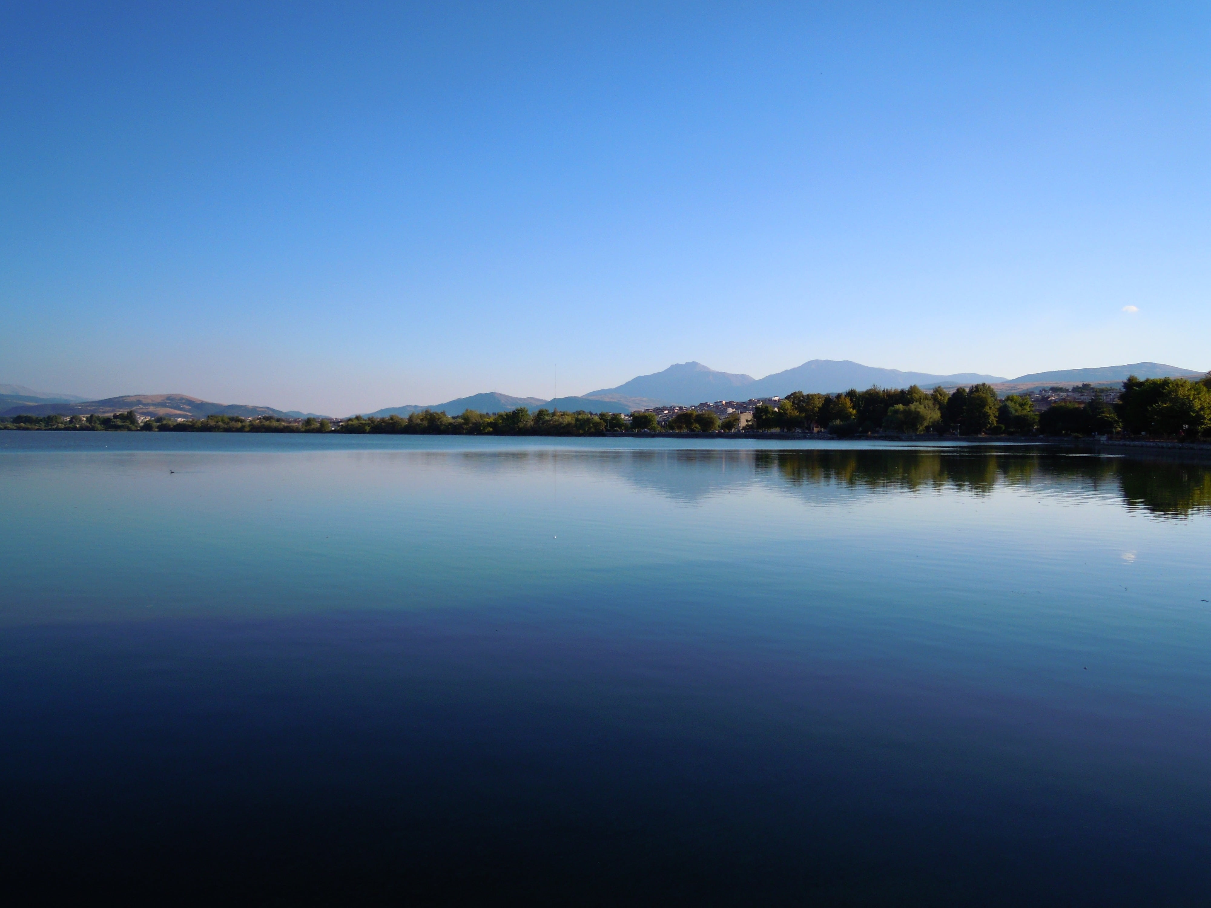 4K, tranquil scene, nature, beauty in nature, scenics - nature, waterfront, greece, mountains, smooth, ioannina, clear sky, distant, day, sky, calm, reflection, HD Wallpaper