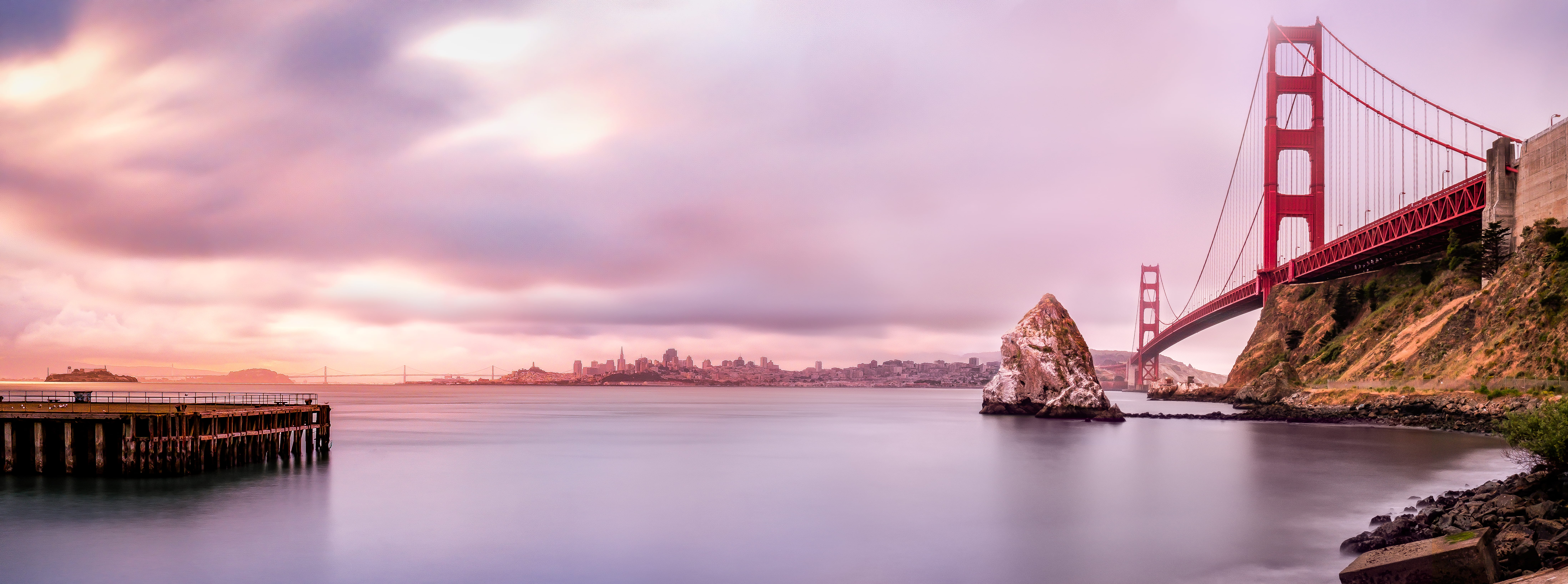 travel, cloud - sky, bridge - man made structure, water, city, san, sea, built structure, morning, transportation, architecture, photography, long exposure, HD Wallpaper