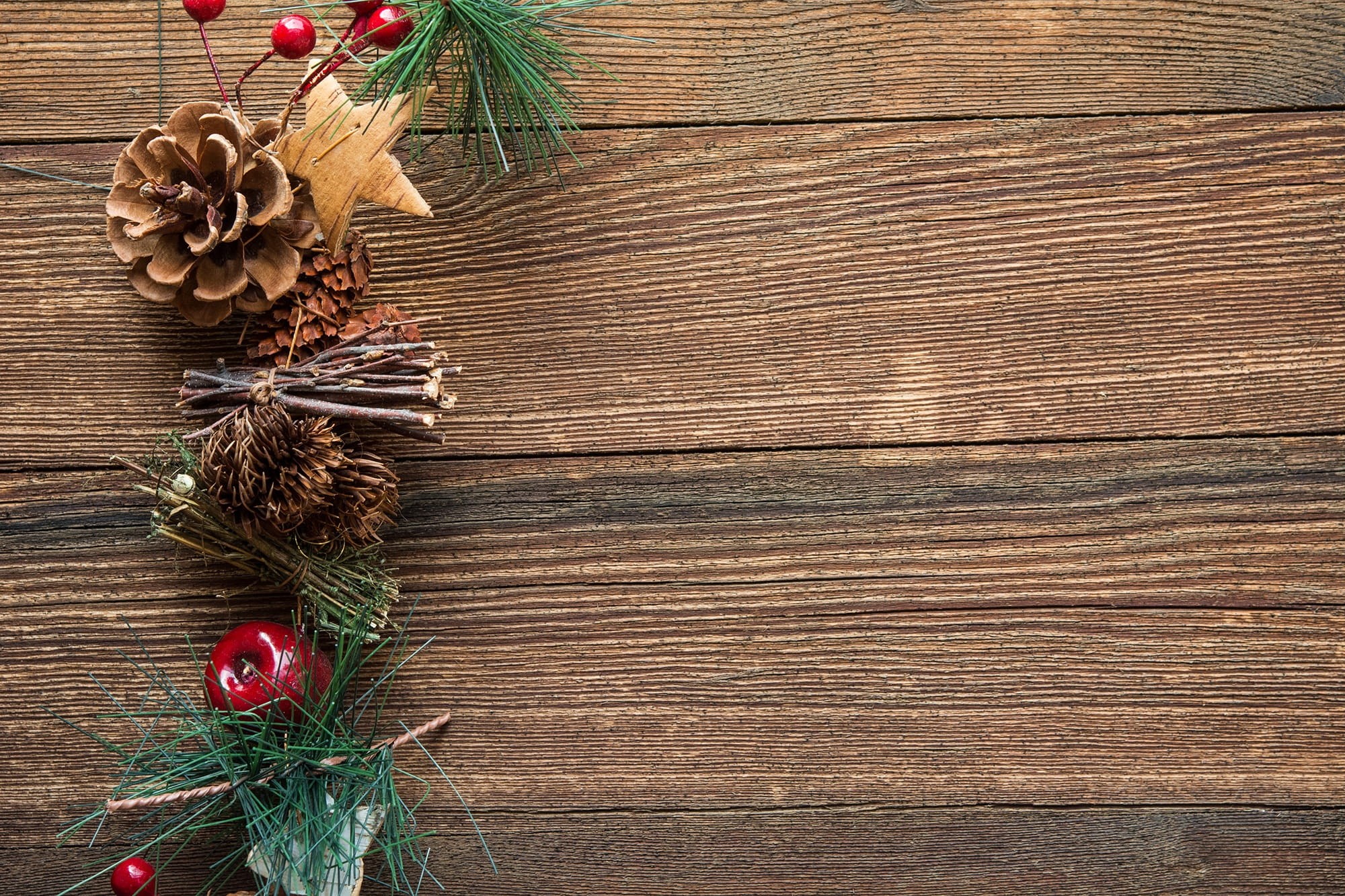 mistletoe, food and drink, christmas decoration, table, 1080P, pine cone, plant, wooden, celebration, christmas, food, decoration, christmas tree, still life, HD Wallpaper