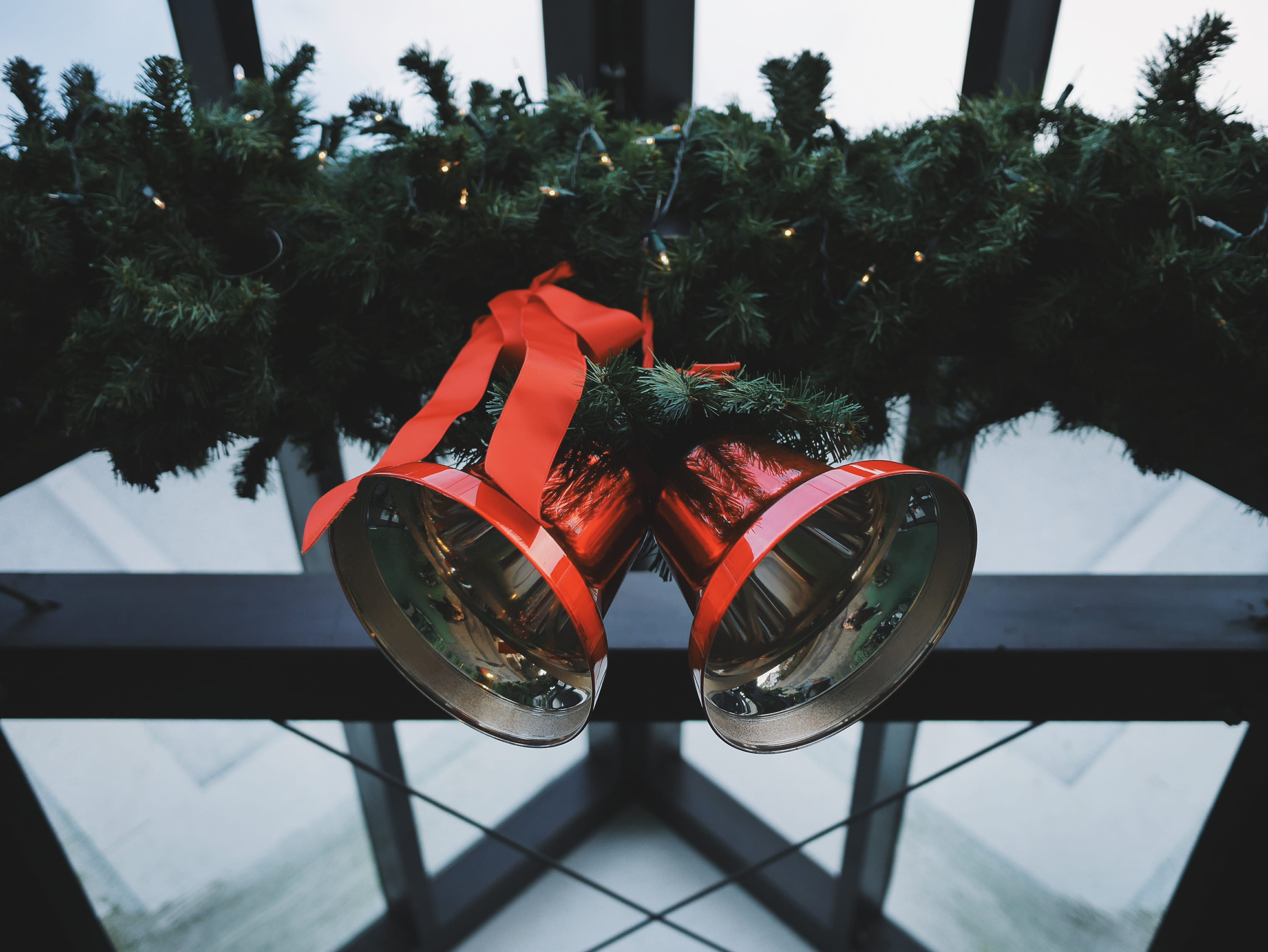 steel, flora, hanging, holiday, green, garland, orange color, fairy lights, no people, pottery, vase, decoration, festive, bells, outdoors, beside, potted plant, HD Wallpaper