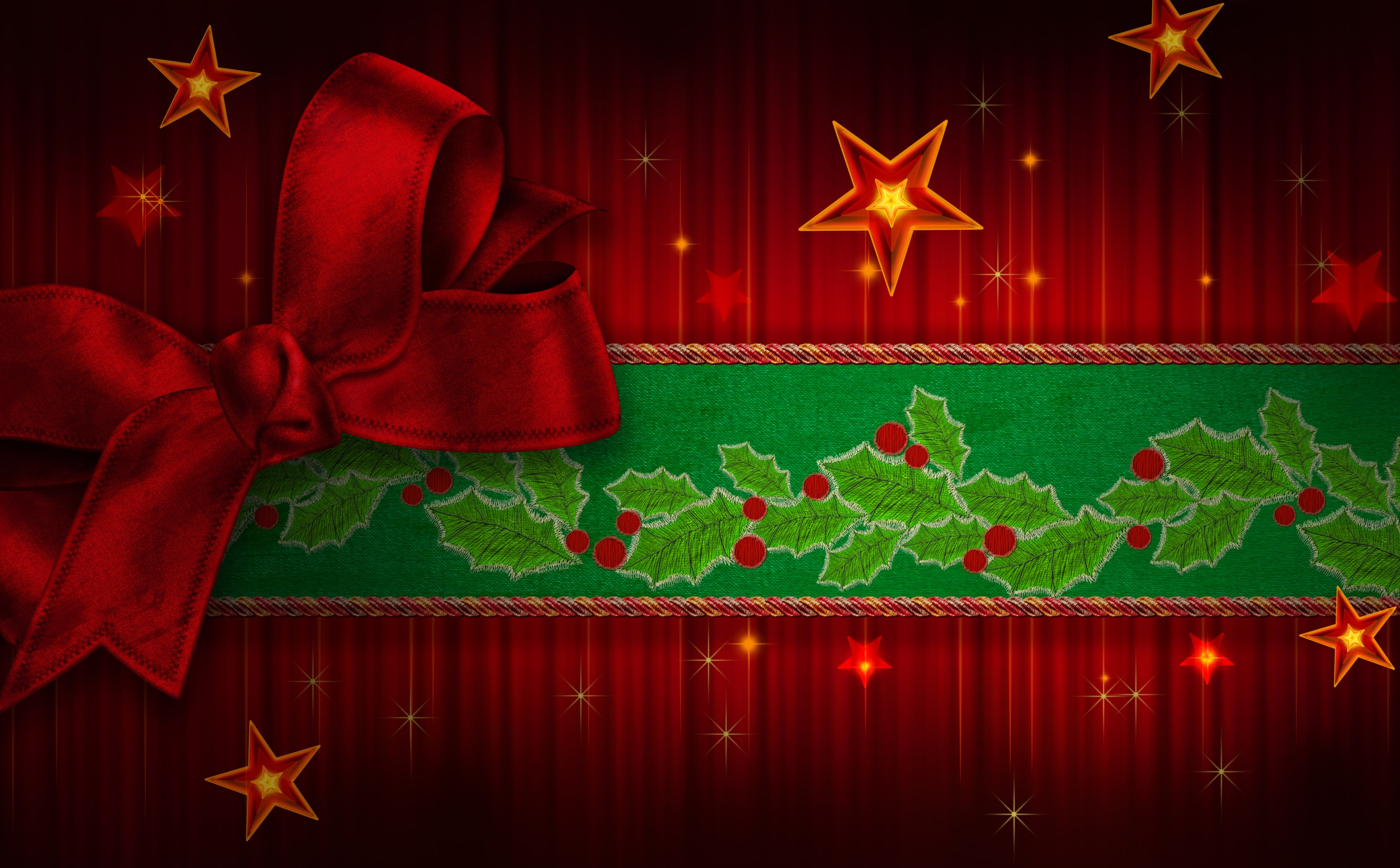 celebration, christmas decoration, night, accent, star shape, mistletoes, red, shiny, 5K, gold colored, holiday, Card, shape, christmas, decoration, HD Wallpaper