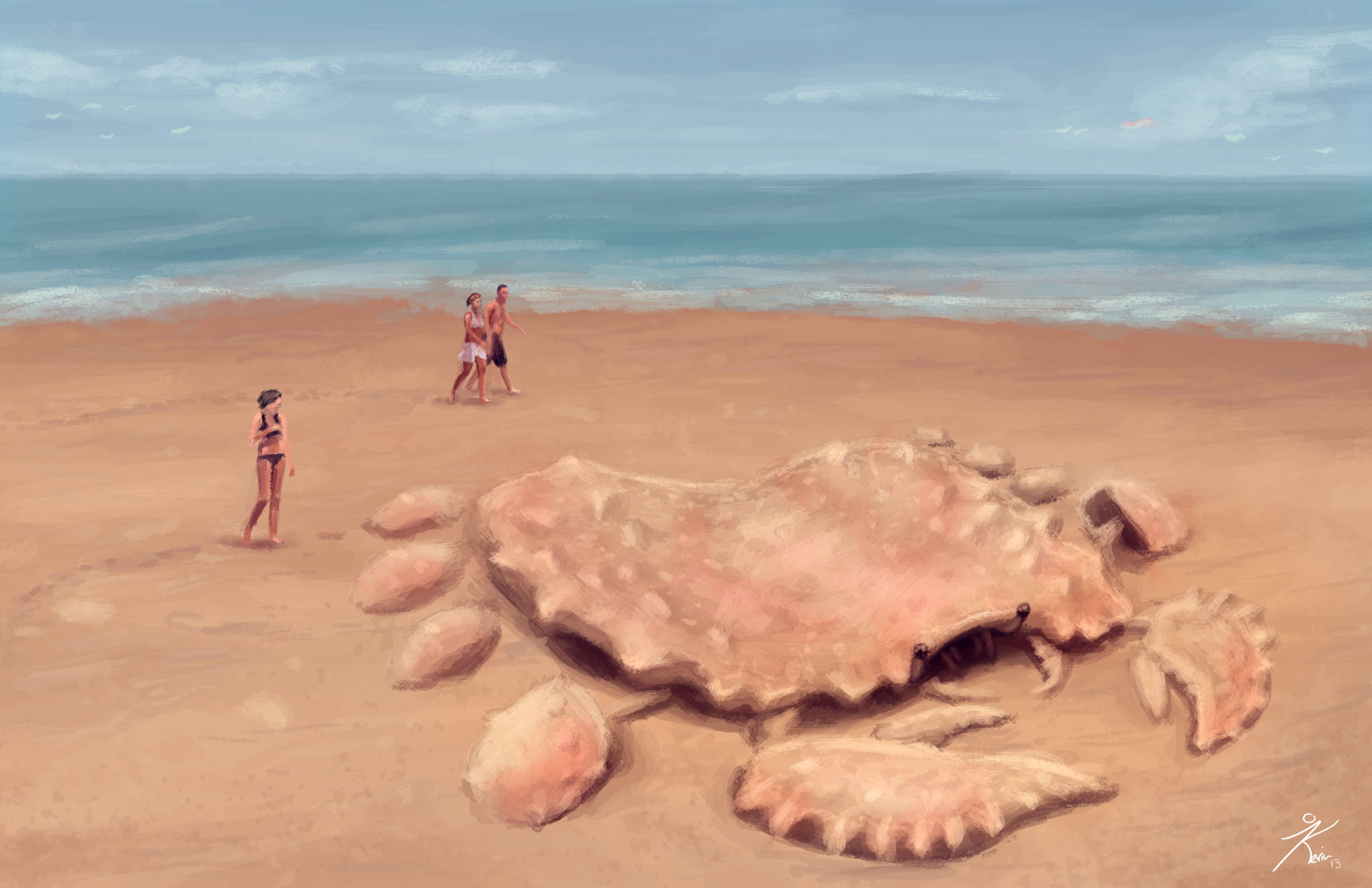 crabs, fantasy art, creature, sand, artwork, beach, 1080P, HD Wallpaper