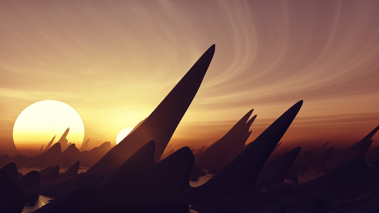 rock, surreal, sand, artwork, suns, 720P, sunlight, HD Wallpaper