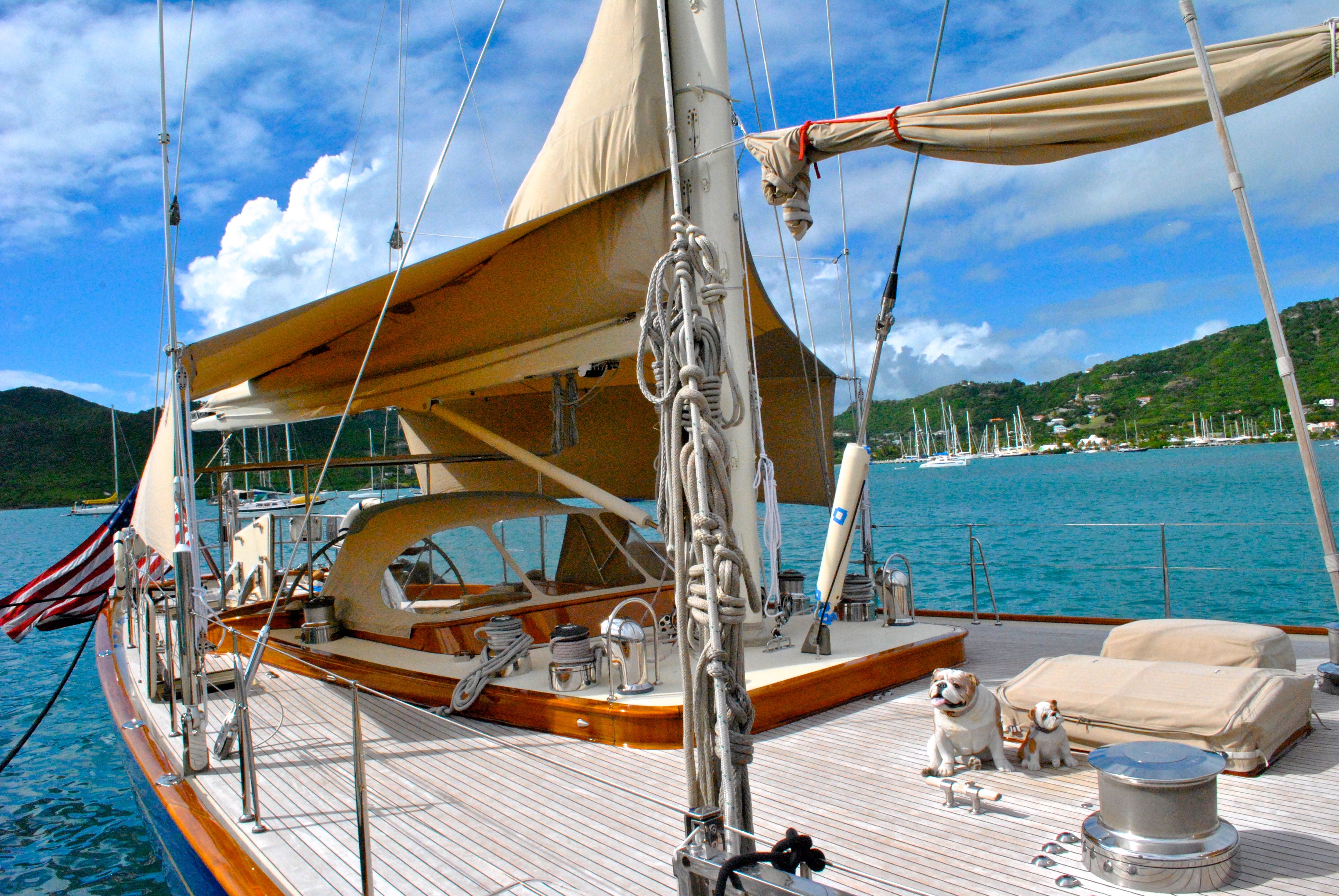 caribbean, vacations, 4K, mode of transportation, water, cloud - sky, pole, yacht, nautical Vessel, outdoors, white, deck, sail, sea, ship, travel, brown, HD Wallpaper