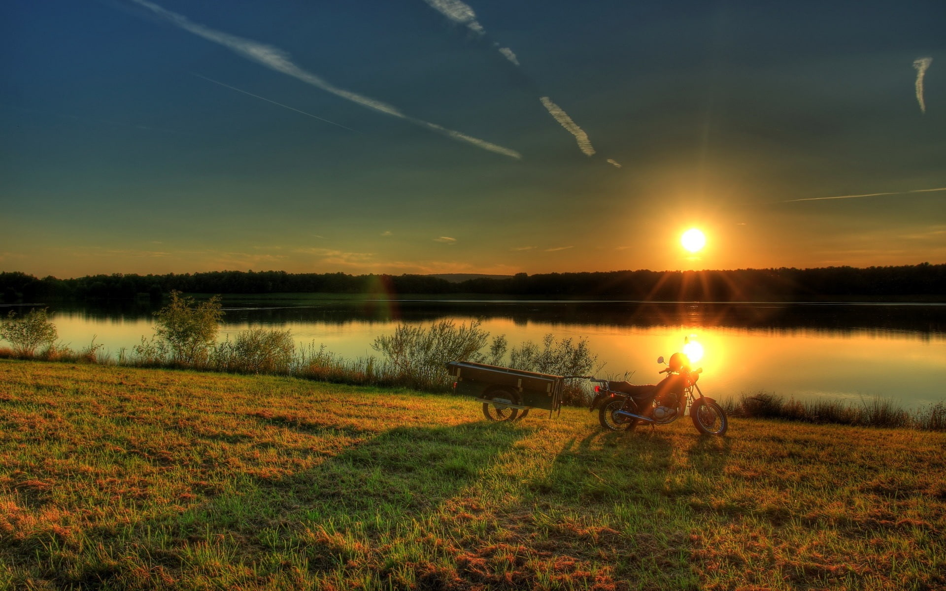 Grass, Sunrise, Hesse, River, 1080P, Germany, Trees, HD Wallpaper
