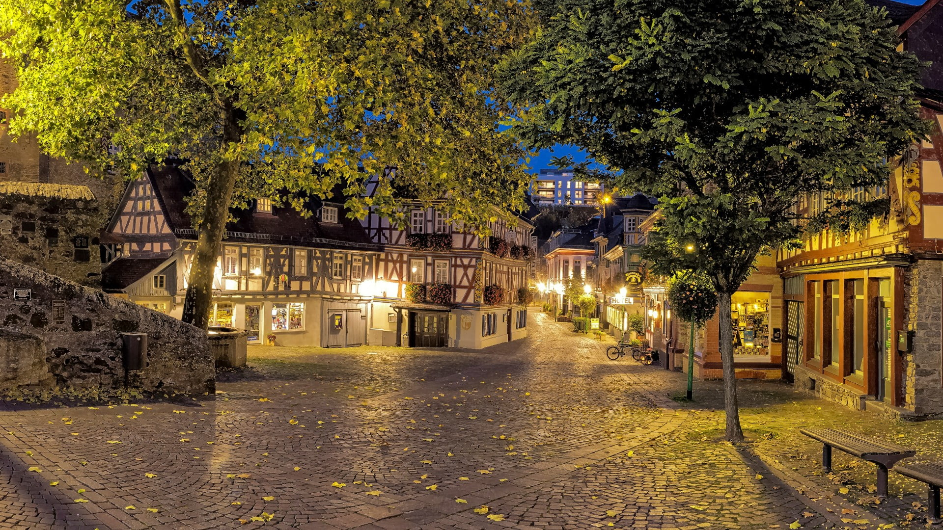 town, germany, night, footpath, lighting, illuminated, sky, building exterior, outdoors, direction, hesse, street view, architecture, idstein, street light, HD Wallpaper