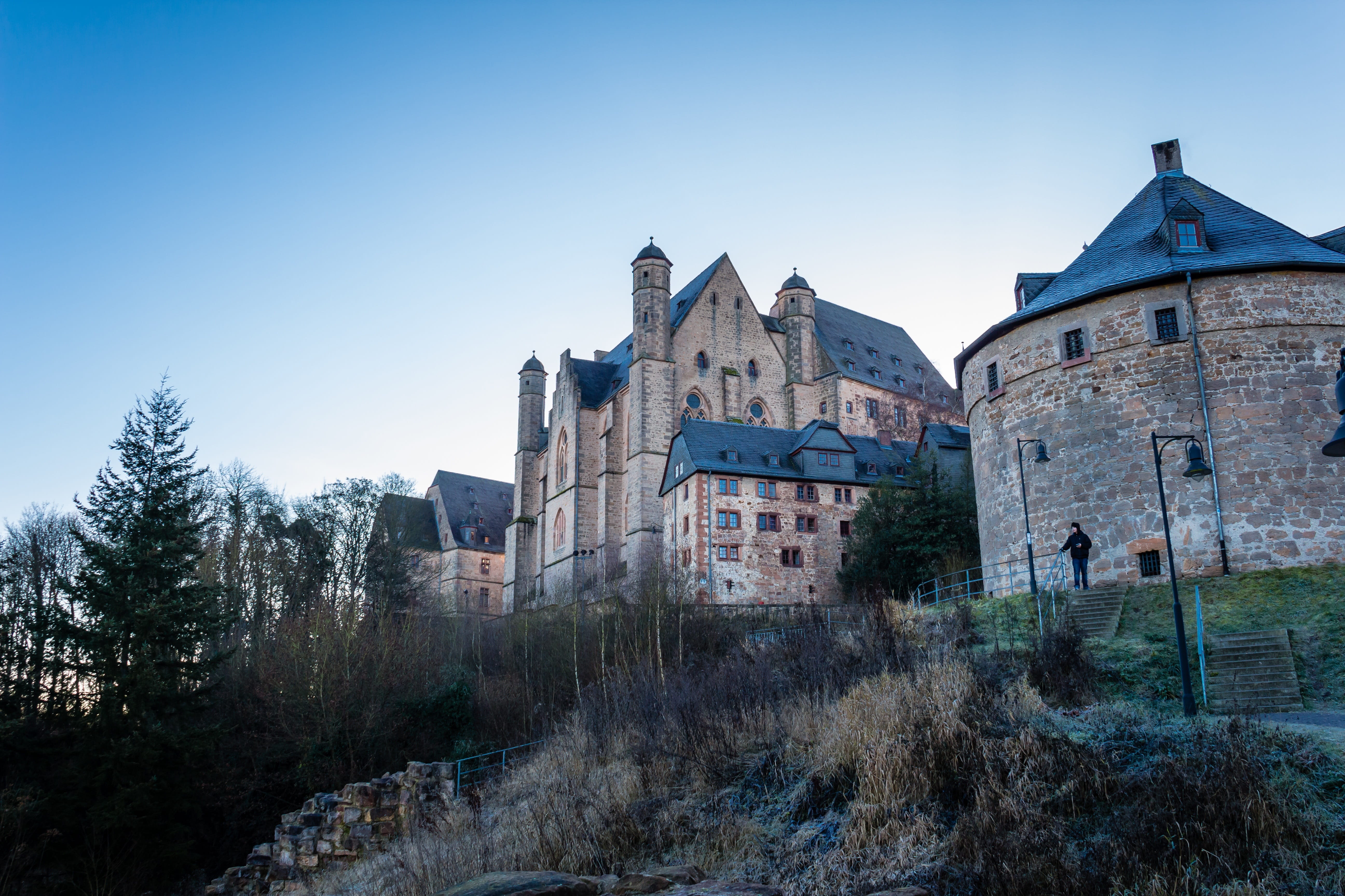 plant, outdoors, clear sky, religion, hesse, architecture And Buildings, Marburg, marburger castle, place of worship, the past, building Exterior, 5K, HD Wallpaper