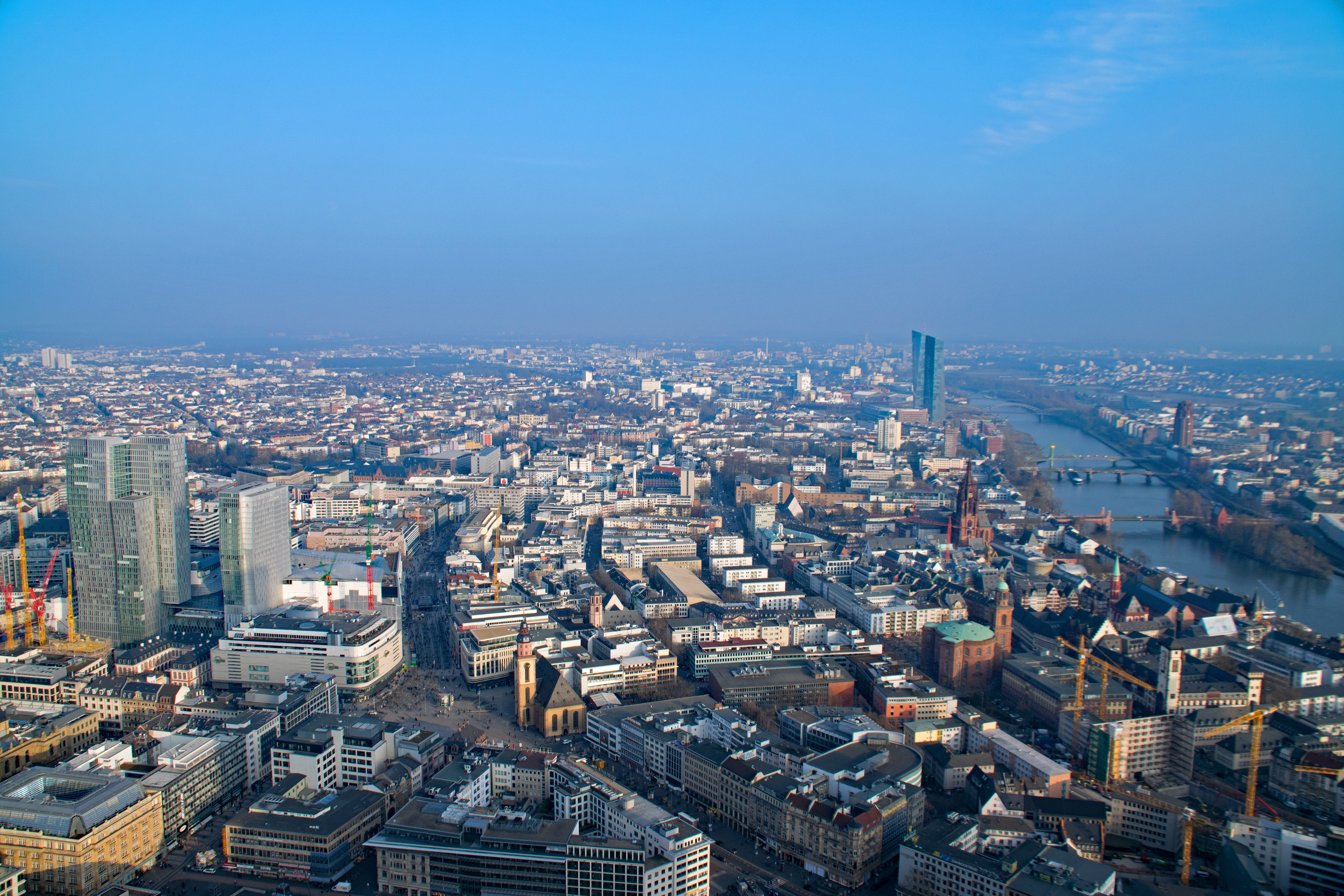architecture, office building exterior, building exterior, travel, Germany, skyscraper, high angle view, view, city, Main Tower, no people, urban skyline, HD Wallpaper