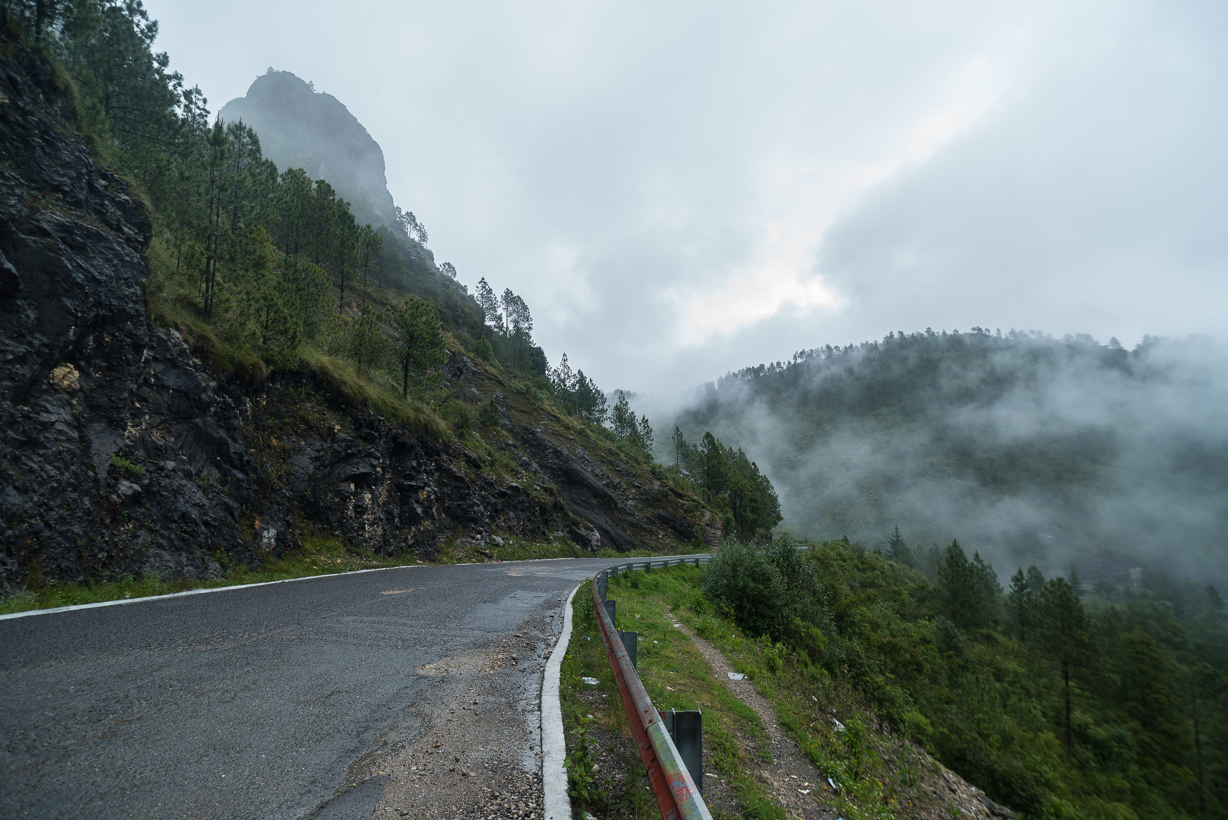 side, cloud - sky, metal, mountain range, trees, 4K, guatemala, rail, mountain road, beauty in nature, scenics - nature, the way forward, outdoors, bush, HD Wallpaper