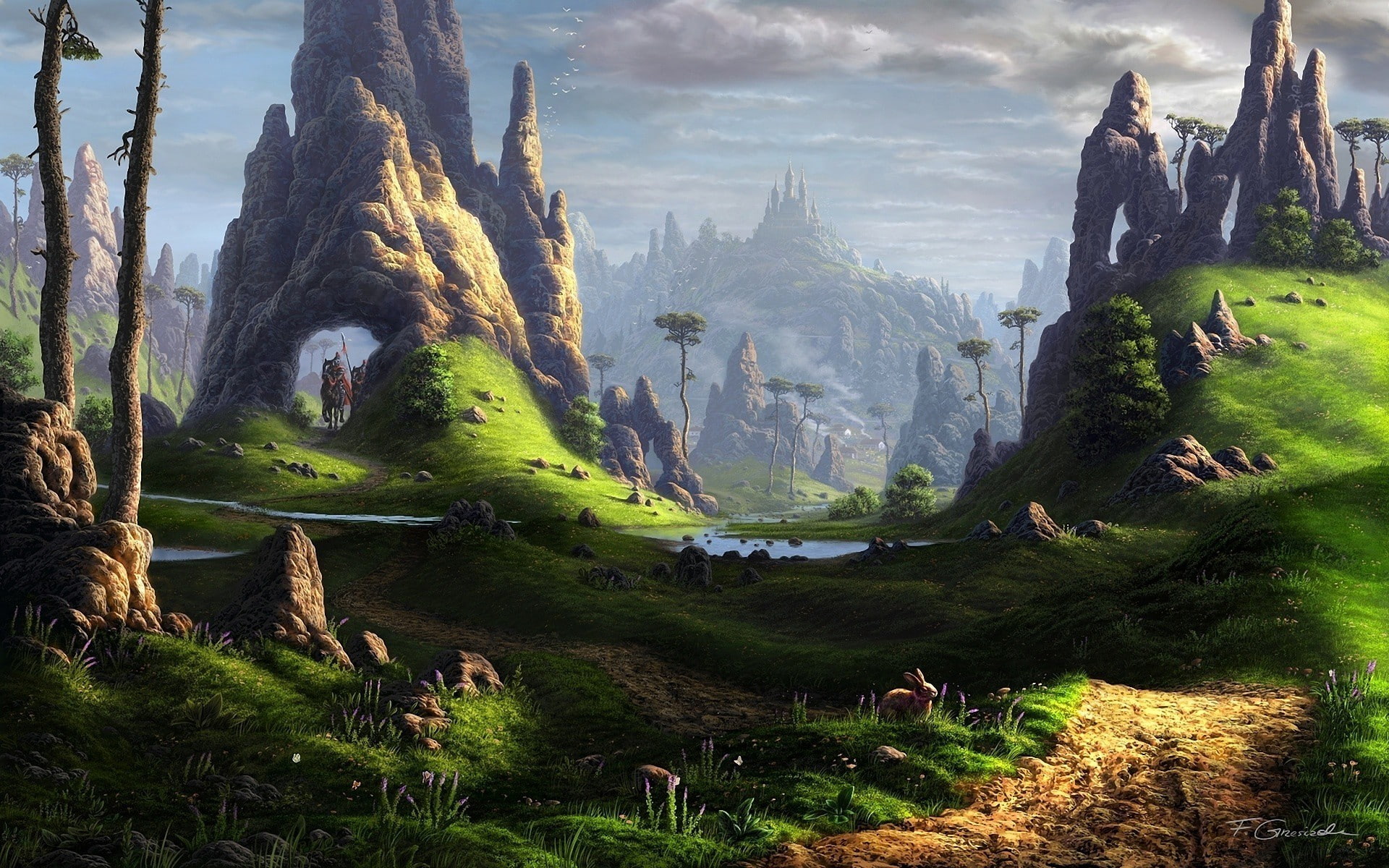 non-urban scene, 1080P, plant, fantasy art, sky, tree, no people, cloud - sky, mountain, day, outdoors, tranquility, beauty in nature, plains, environment, HD Wallpaper