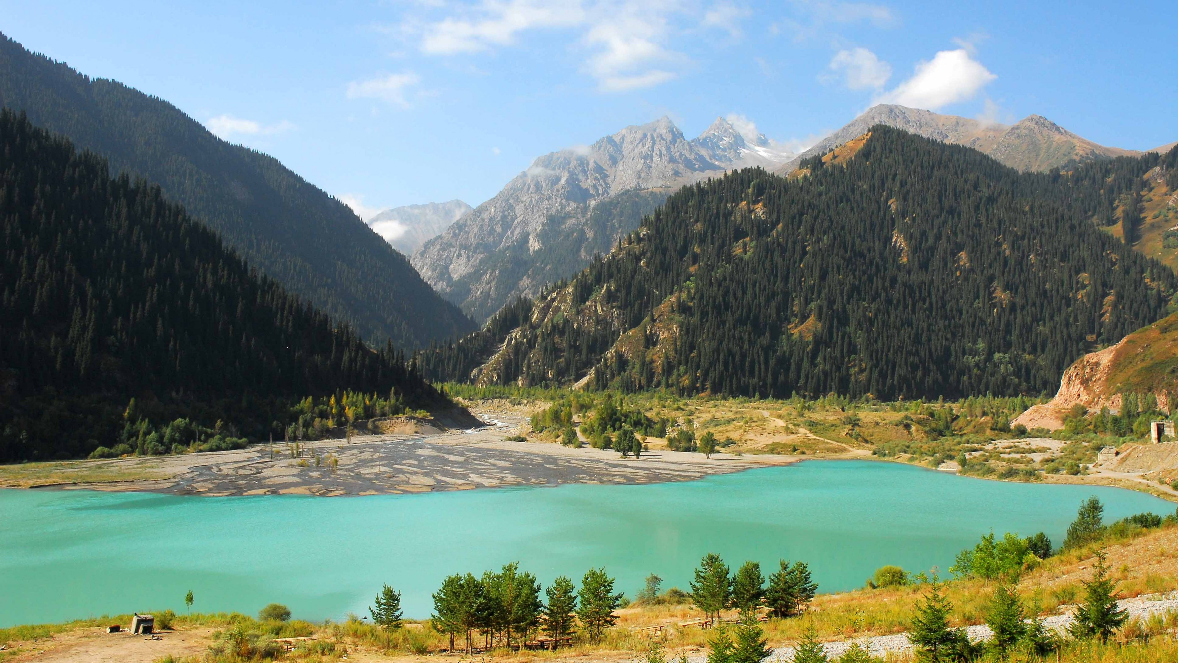 4k, ranges, forest, Lake Issyk-Kul, Kyrgyzstan, mountain, 4K, mountains, HD Wallpaper