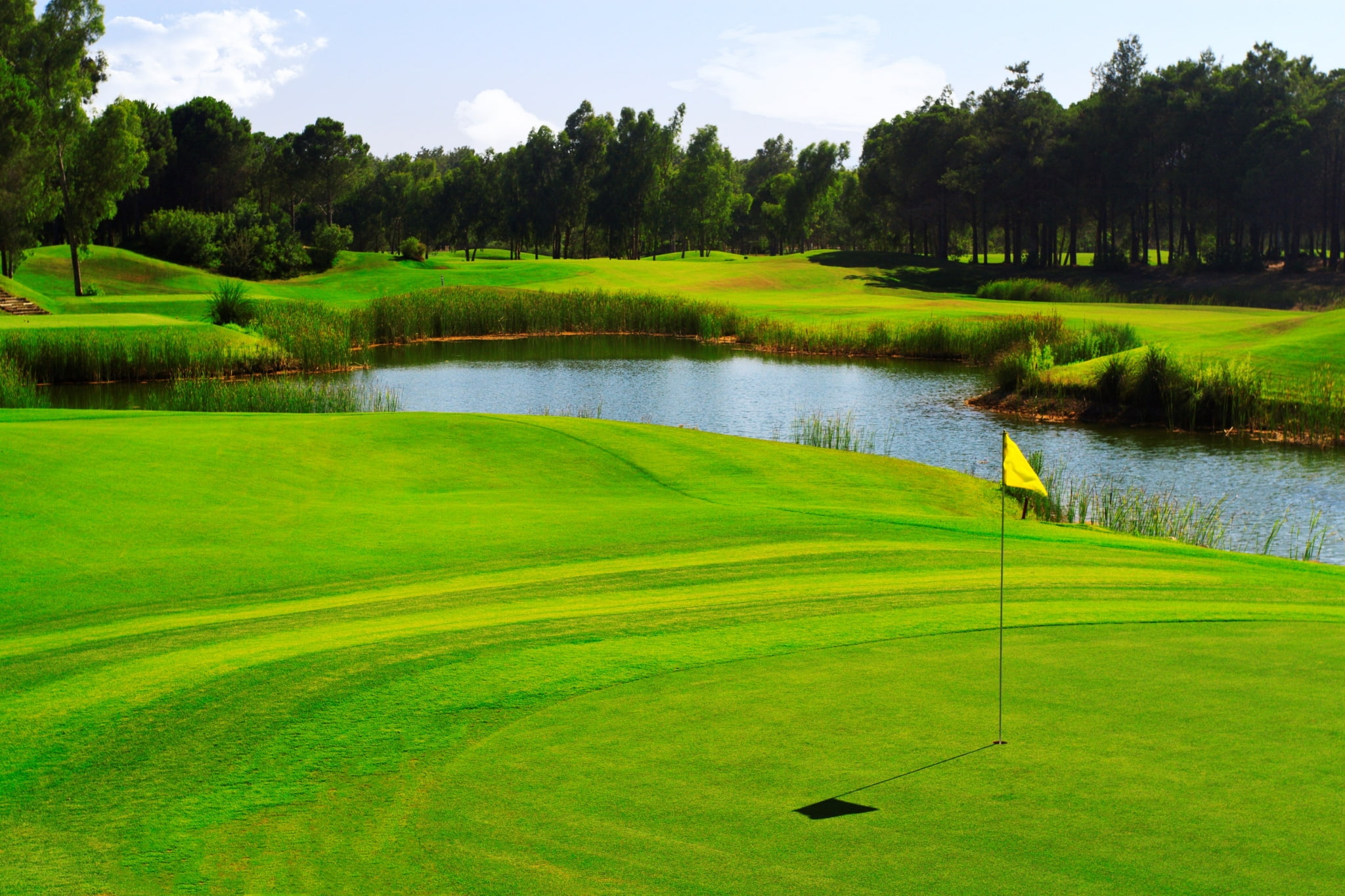 outdoors, grass, leisure activity, green color, golf course, golf, lake, 1080P, water, tranquil scene, tranquility, sport, golf widescreen desktop, plant, HD Wallpaper