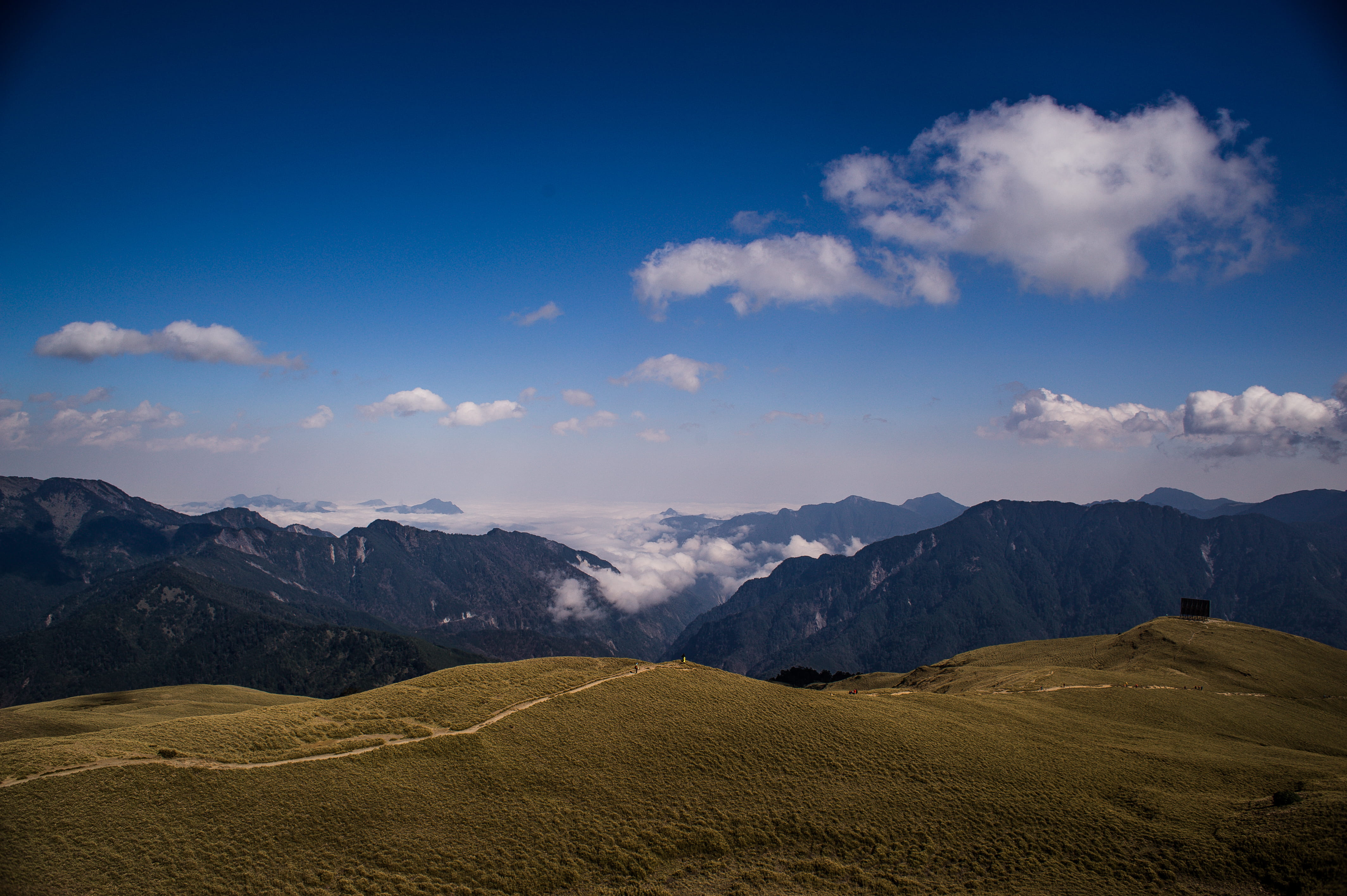 mountains, mountain, slope, sky, outdoors, blue, countryside, grassland, no people, scenery, weather, field, idyllic, brown, day, landscape, tranquility, HD Wallpaper