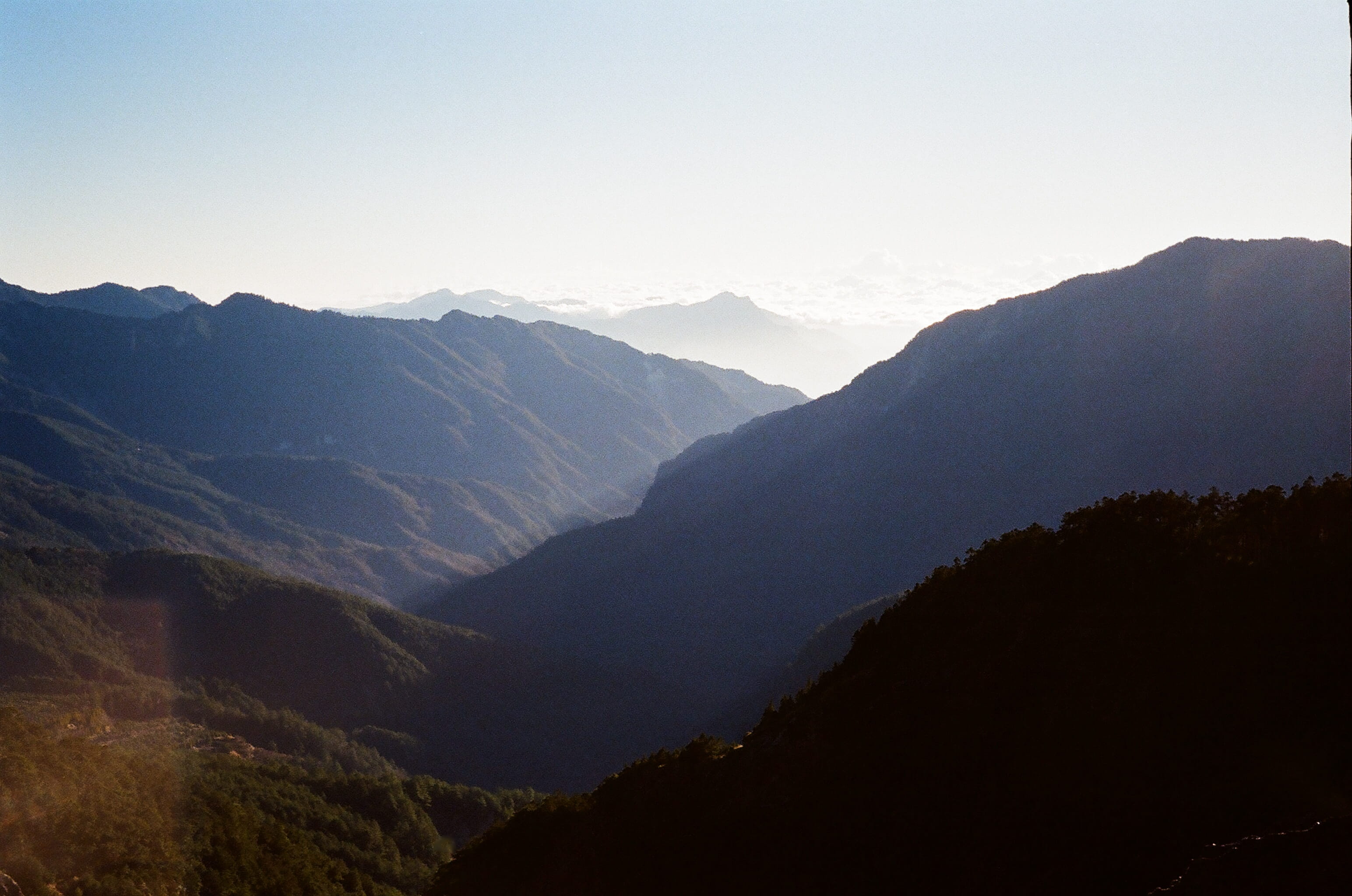 film, kodak, remote, nature, mountain range, nantou, kodakfilm, outdoors, silhouette, 2K, clear sky, olympus, environment, landscape, tranquil scene, sunrise, HD Wallpaper