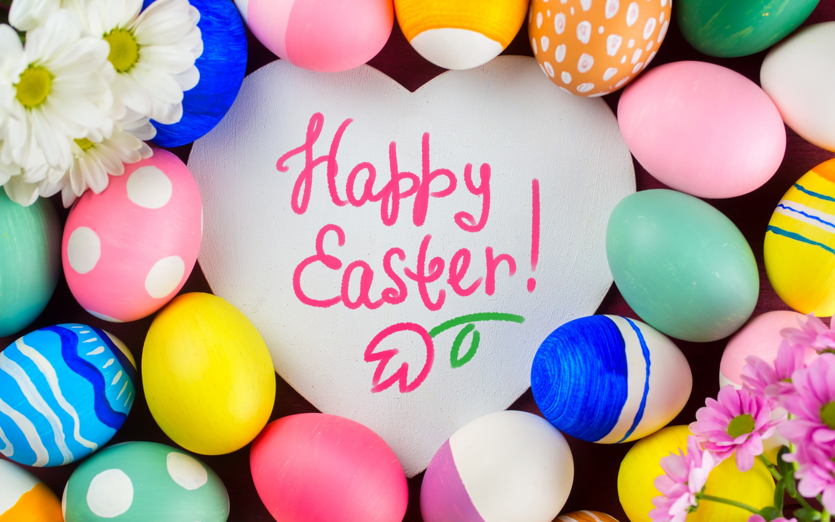 indoors, eggs, flower, Festivals / Holidays, flowers, 2K, holiday - event, festival, no people, western script, decoration, communication, Easter, still life, HD Wallpaper