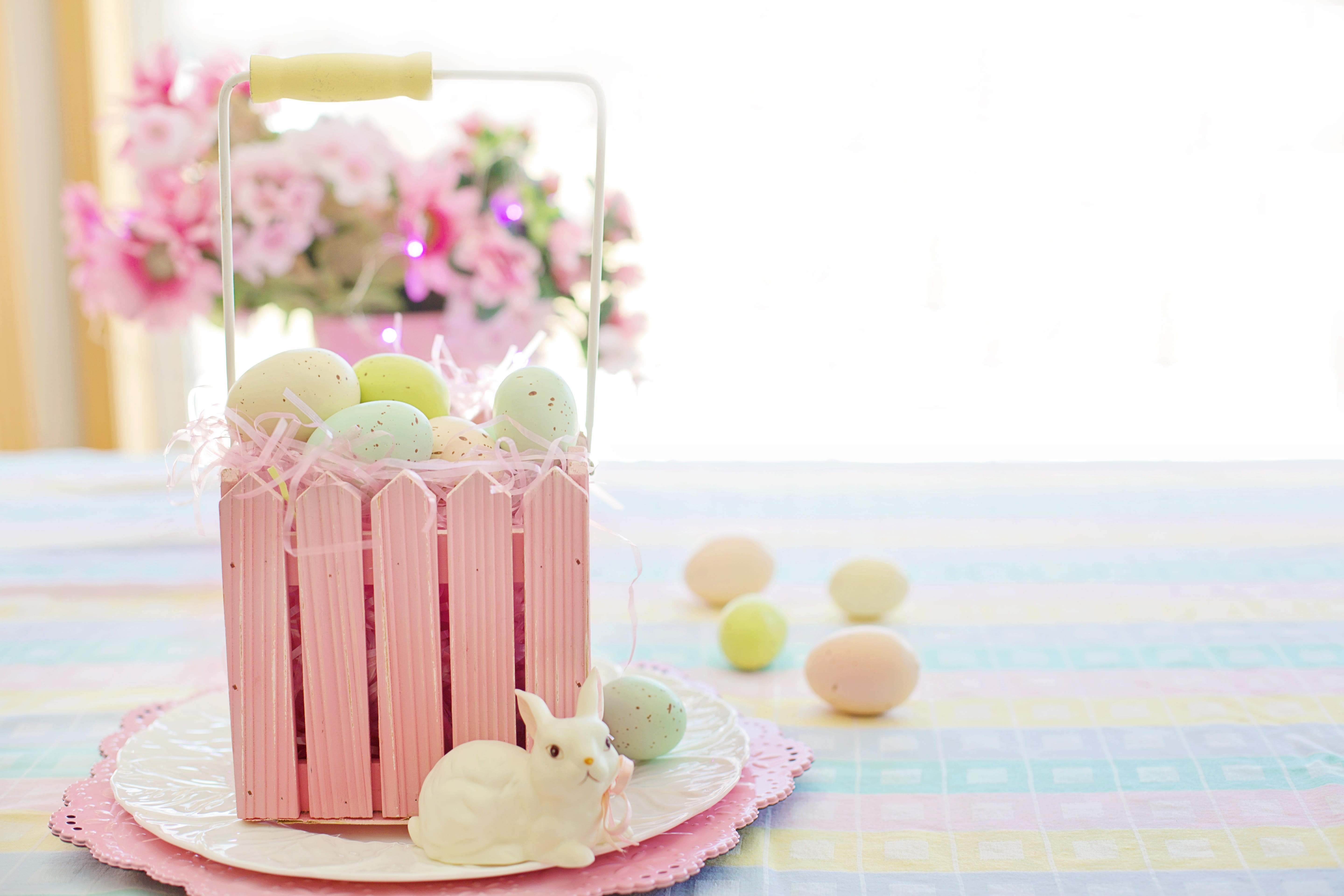 springtime, sweet, white space, easter, freshness, indoors, celebration, border, bunny, flower, cake, dessert, pink color, 5K, temptation, plant, easter cake, HD Wallpaper