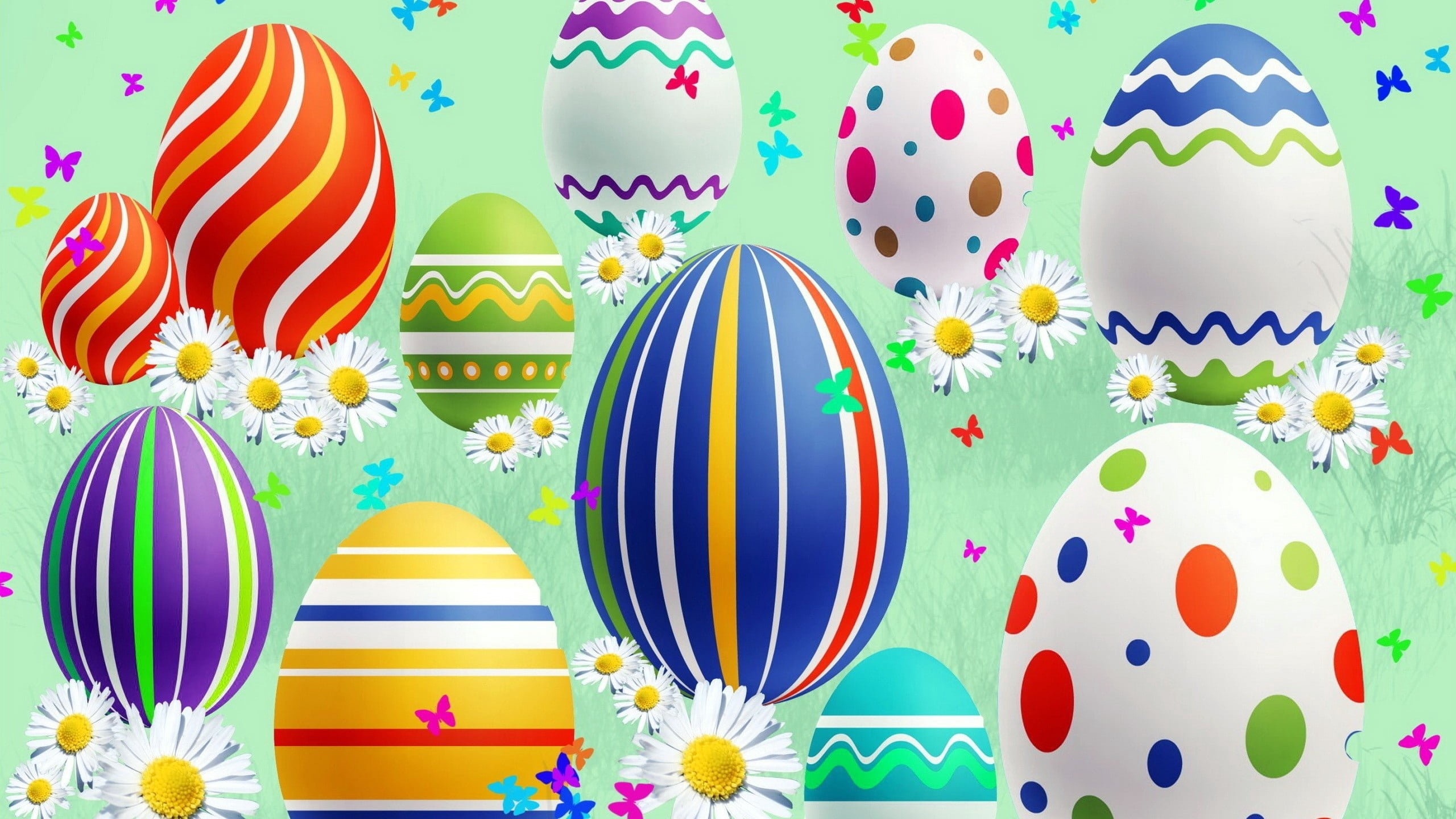 ornate, symbol, easter Egg, lines, spotted, yellow, flower, multicolored, celebration, blue, easter, birthday, ribbon, illustration, 2K, happiness, multi Colored, HD Wallpaper