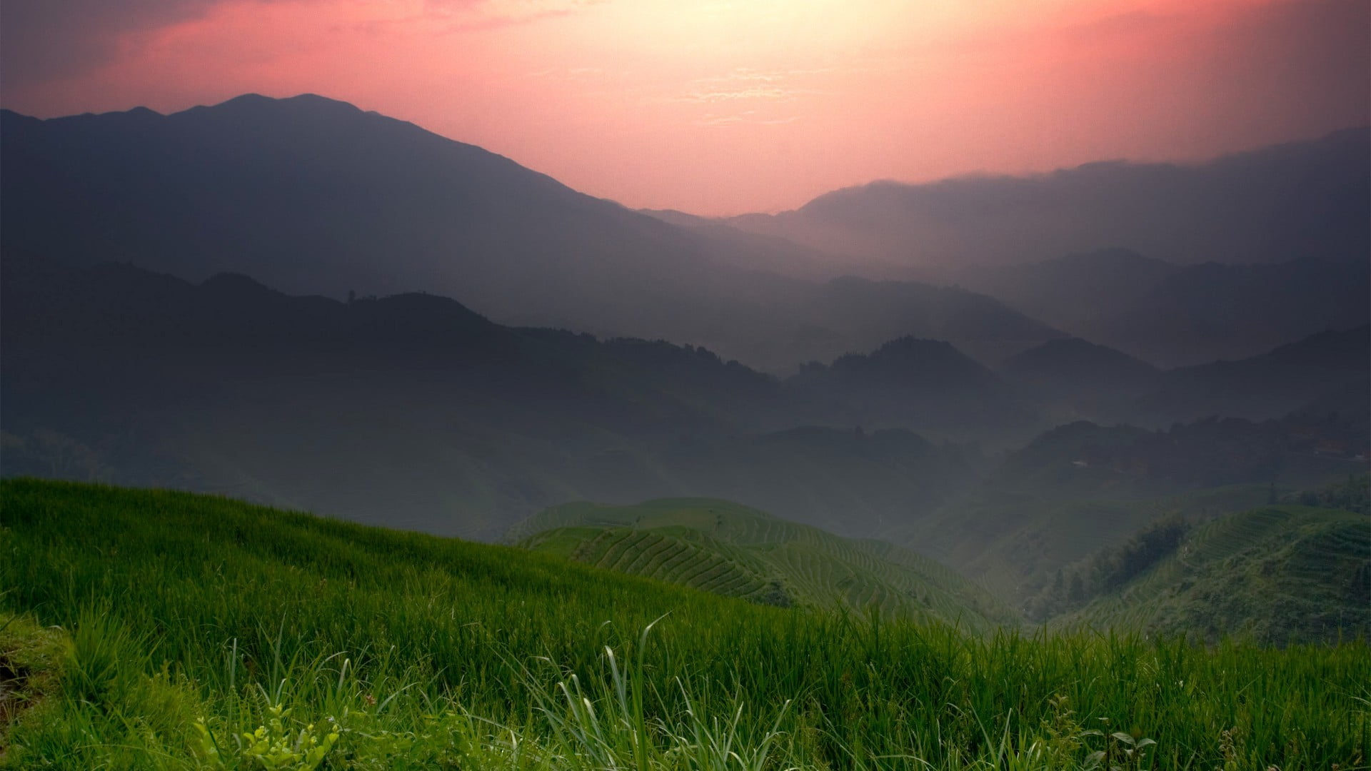 landscape, no people, morning, plant, green, mountain, scenics - nature, grassland, 1080P, field, rural scene, outdoors, land, beauty in nature, tranquility, HD Wallpaper