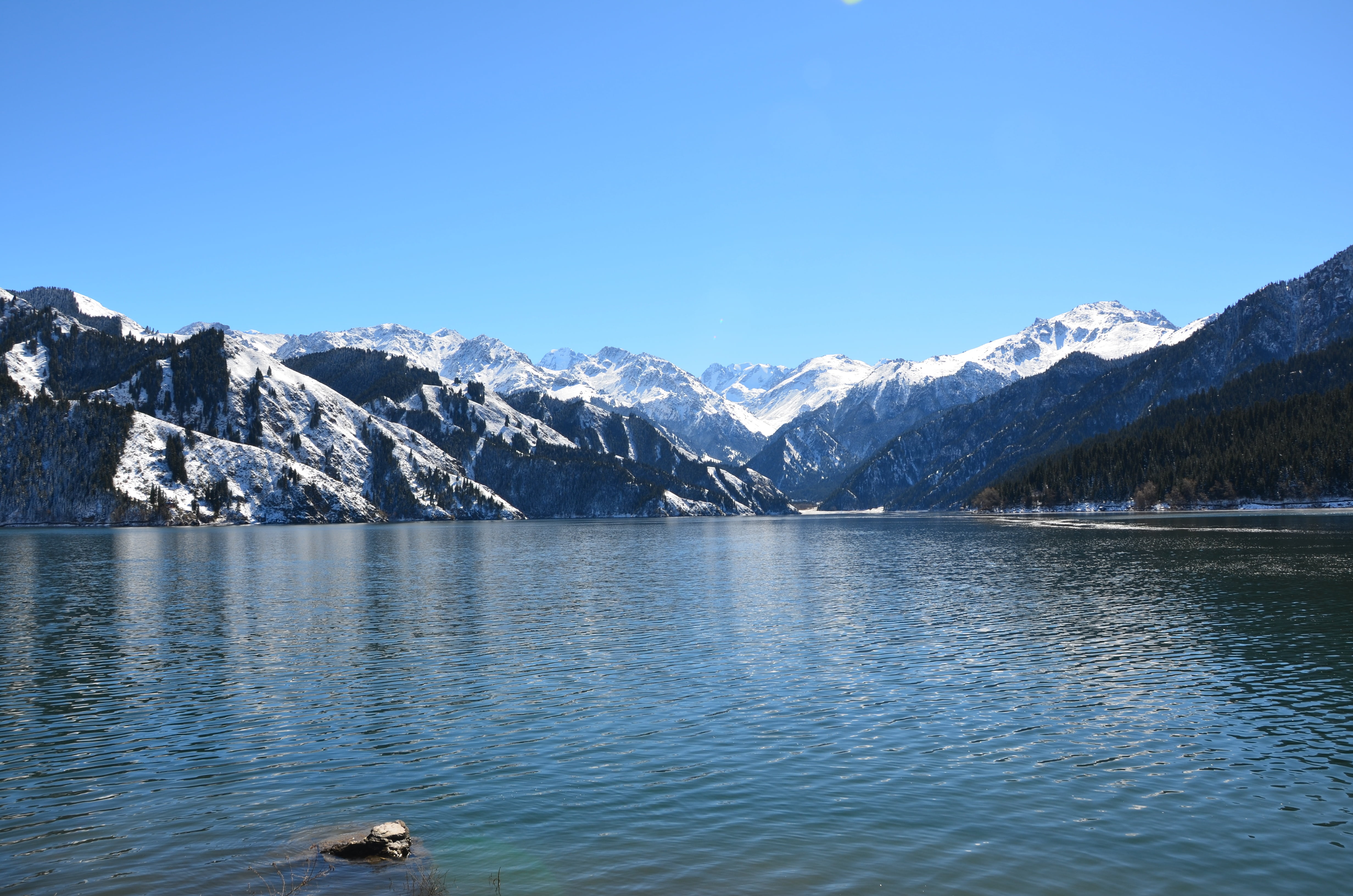 tianchi, environment, winter, tranquility, tranquil scene, water, snow, cold temperature, blue, snowcapped mountain, day, clear sky, outdoors, no people, HD Wallpaper