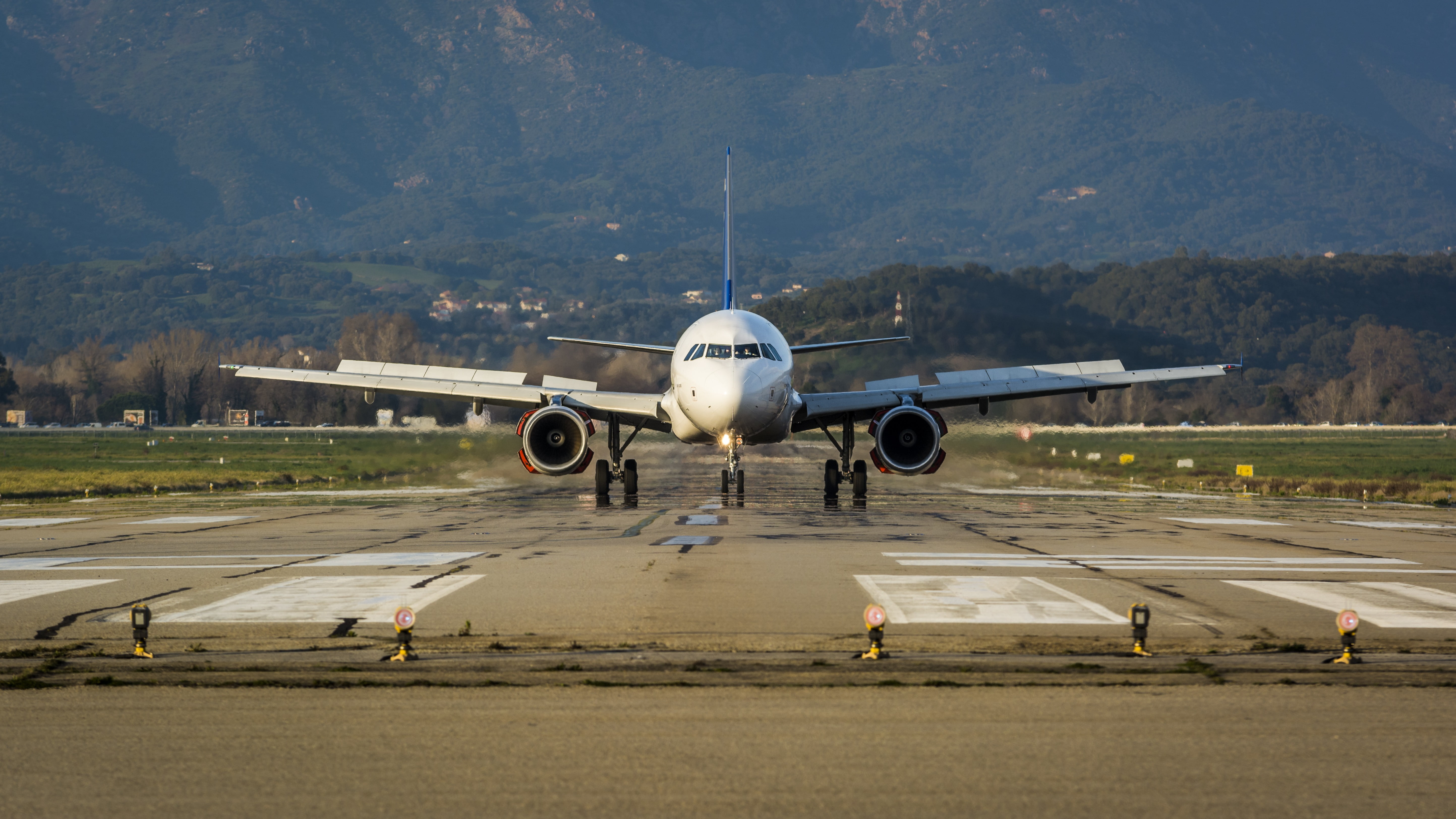 aircraft wing, day, taking off, transportation, mountain, outdoors, airport runway, 5K, no people, land vehicle, plane, motion, travel, flying, aerospace industry, HD Wallpaper