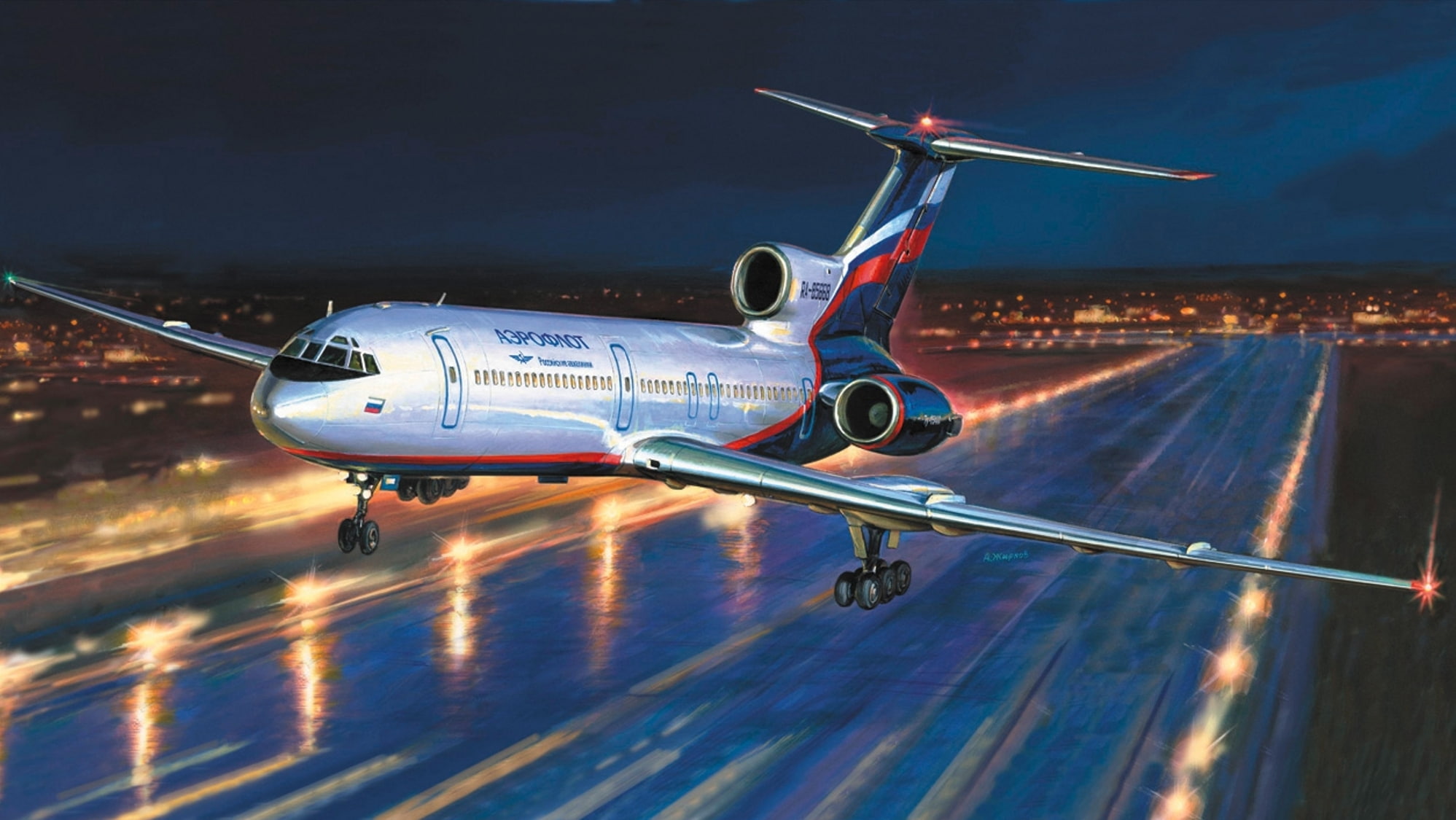 The Tupolev, lights, Carcass, Russia, Tupolev, Aeroflot, Aeroflot Russian Airlines, figure, 1080P, Russian airlines, TU-154M, runway, the airfield, passenger, HD Wallpaper